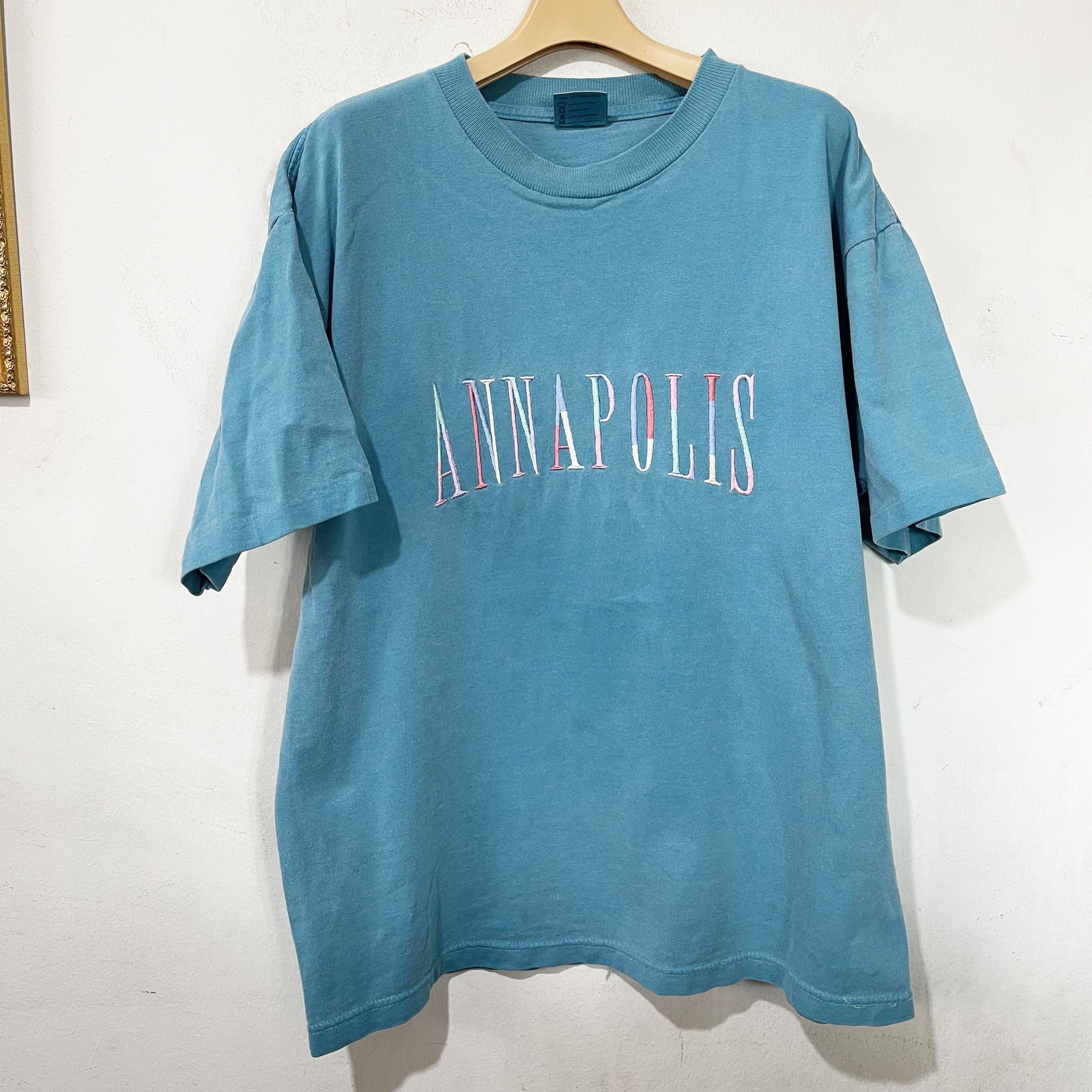 Vintage Vintage 90s Annapolis Embroidery T-Shirt Size US L / EU 52-54 / 3 - 1 Thumbnail