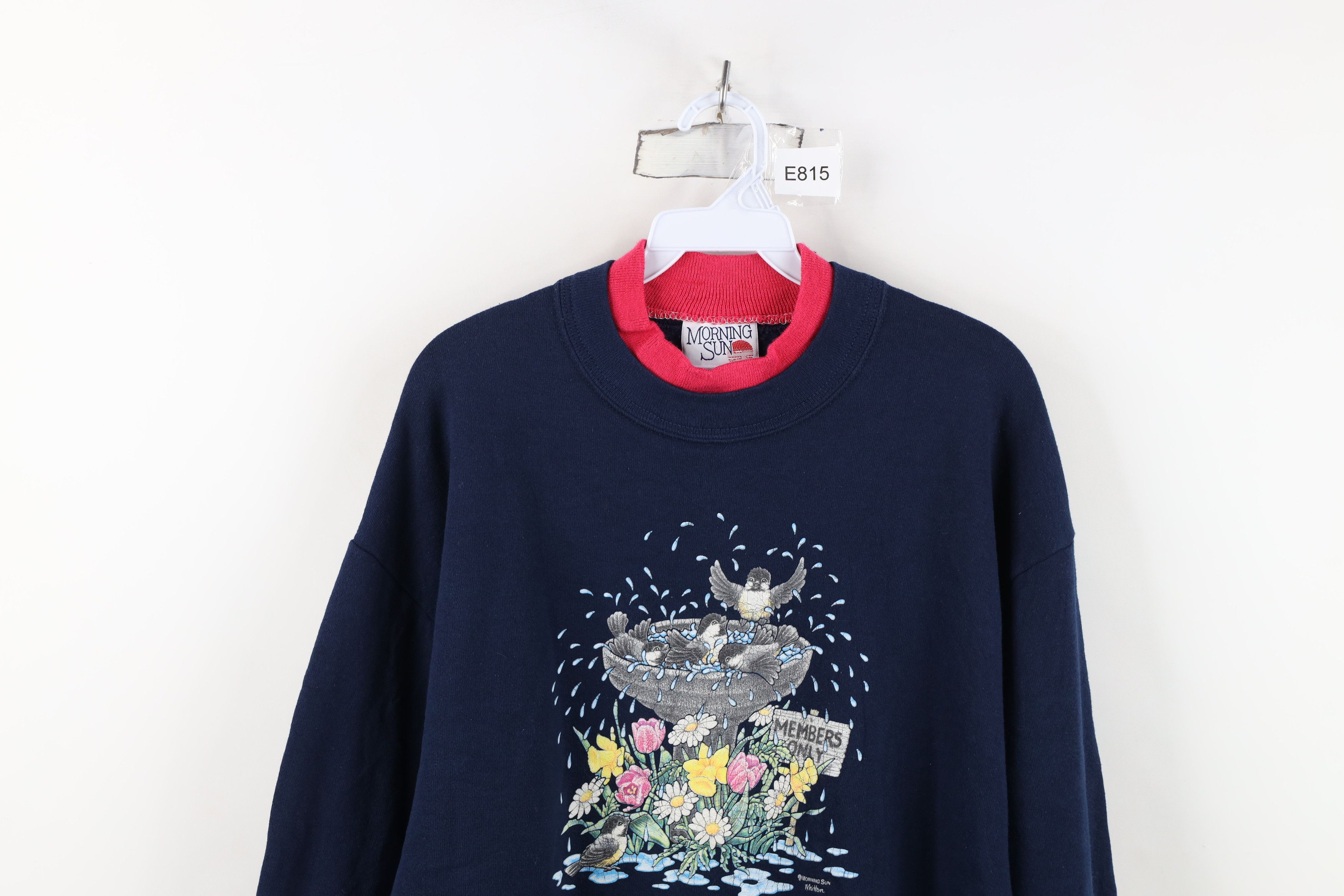 Vintage Vintage 90s Streetwear Bird Flower Sweatshirt Blue USA Size L / US 10 / IT 46 - 2 Thumbnail