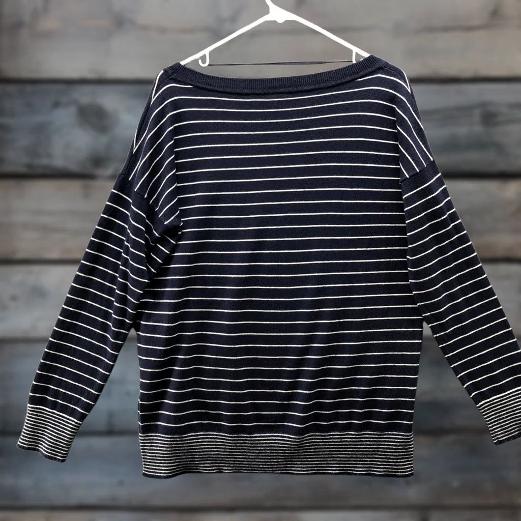Gap Gap Merino Wool Blend Boat Neck Sweater Womens M Navy Blue Striped Pullover Size M / US 6-8 / IT 42-44 - 1 Thumbnail