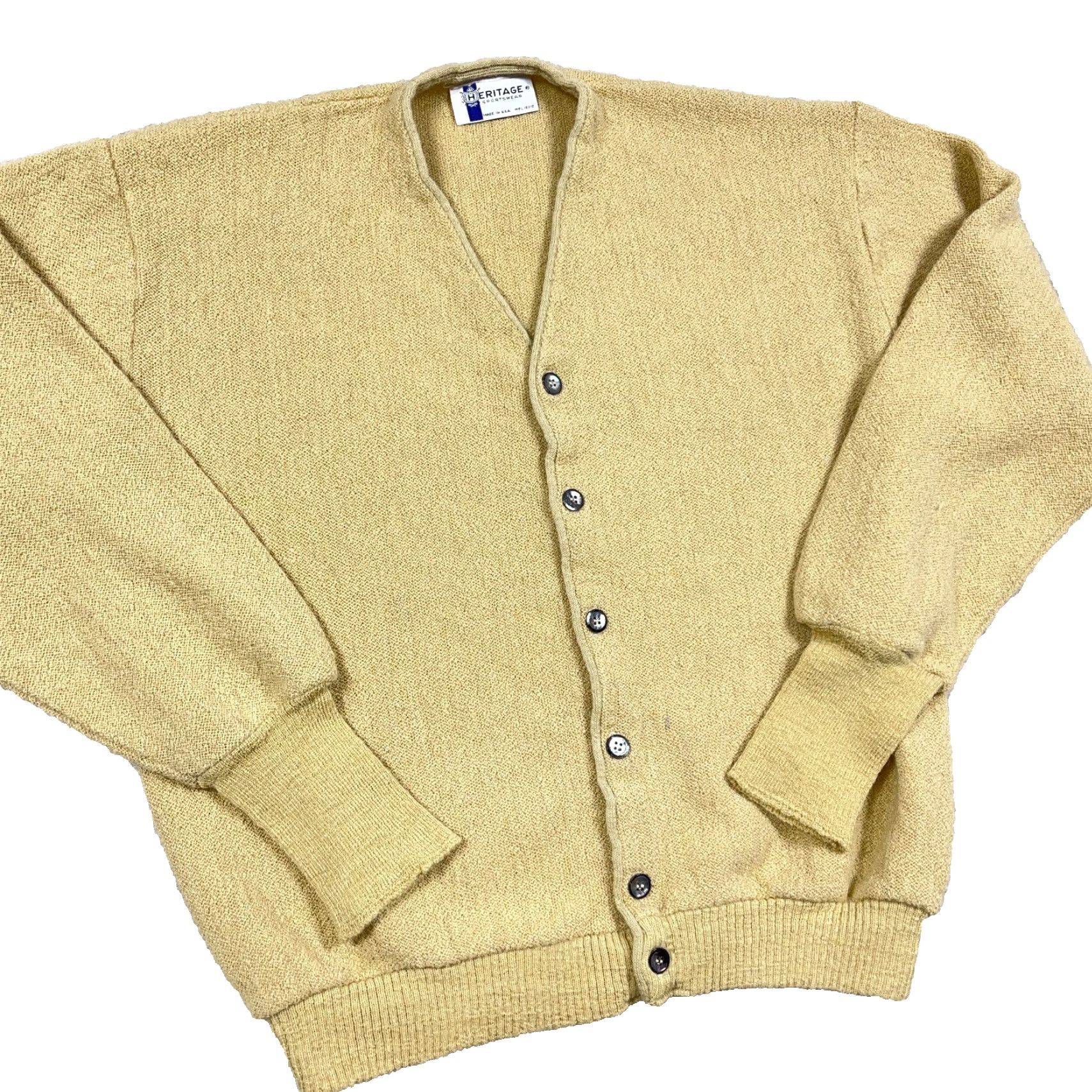 Vintage VINTAGE Heritage Cardigan Sweater Men Medium Tan Button Up 70s 80s Grandpa USA Beige Knit Style Cardigan Regular 90s 80s Theme Mens Size US M / EU 48-50 / 2 - 3 Thumbnail