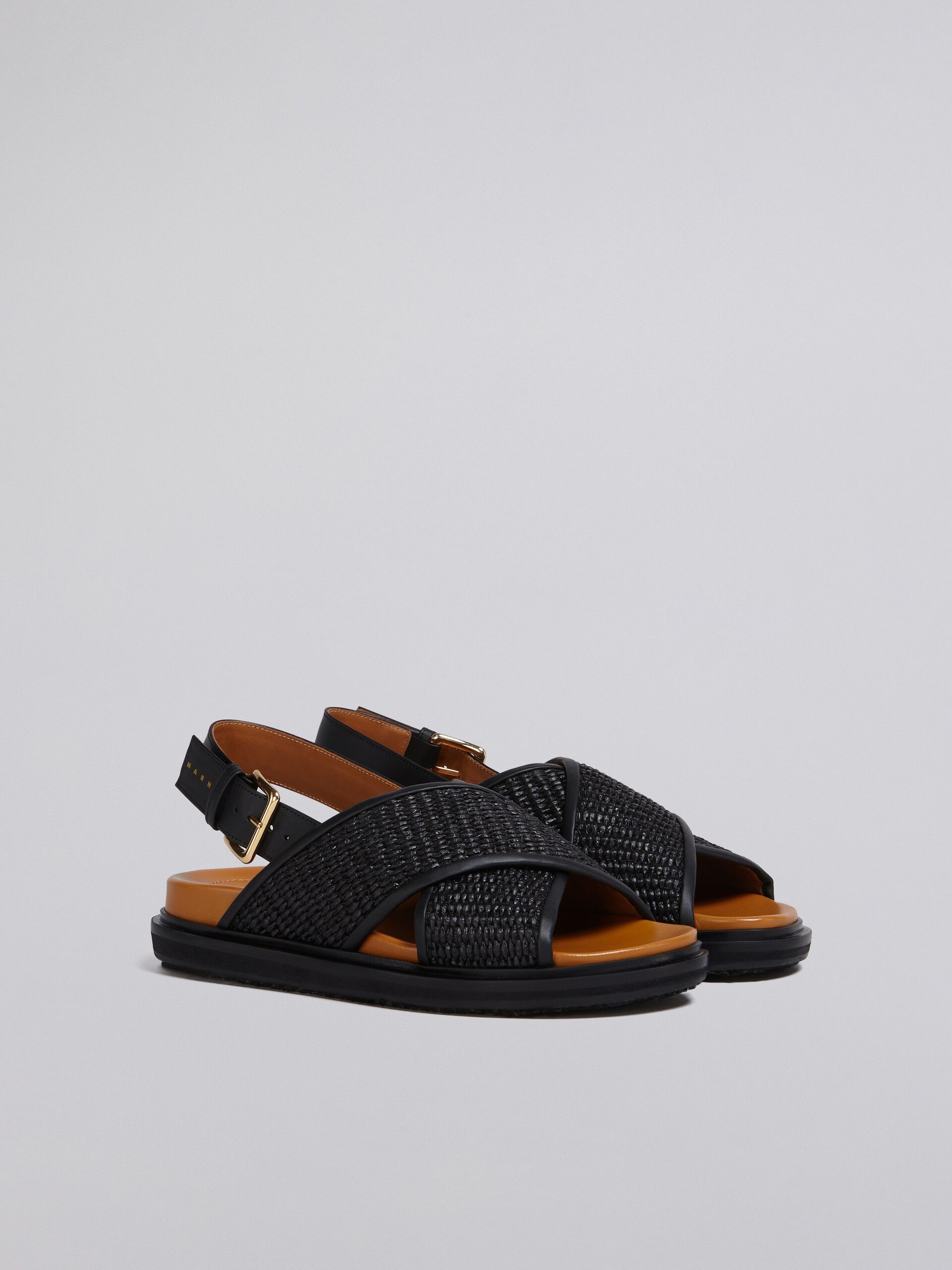 Marni oc11z0525 Raffia And Leather Fussbett in Black Size US 7 / IT 37 - 1 Thumbnail