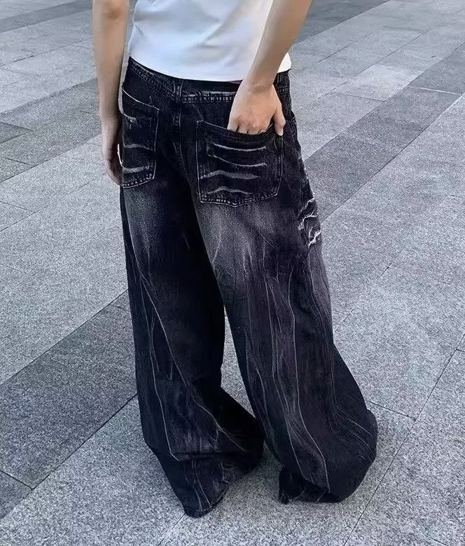 Jean Pattern Baggy Black Denim Jeans Size US 29 - 3 Thumbnail