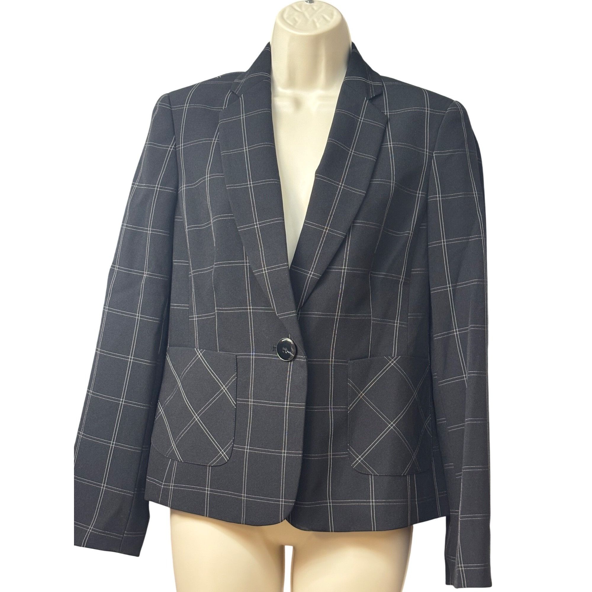 Kasper Kasper Windowpane-Plaid One-Button Blazer, Black/Vanilla, 4 Size S / US 4 / IT 40 - 14 Thumbnail
