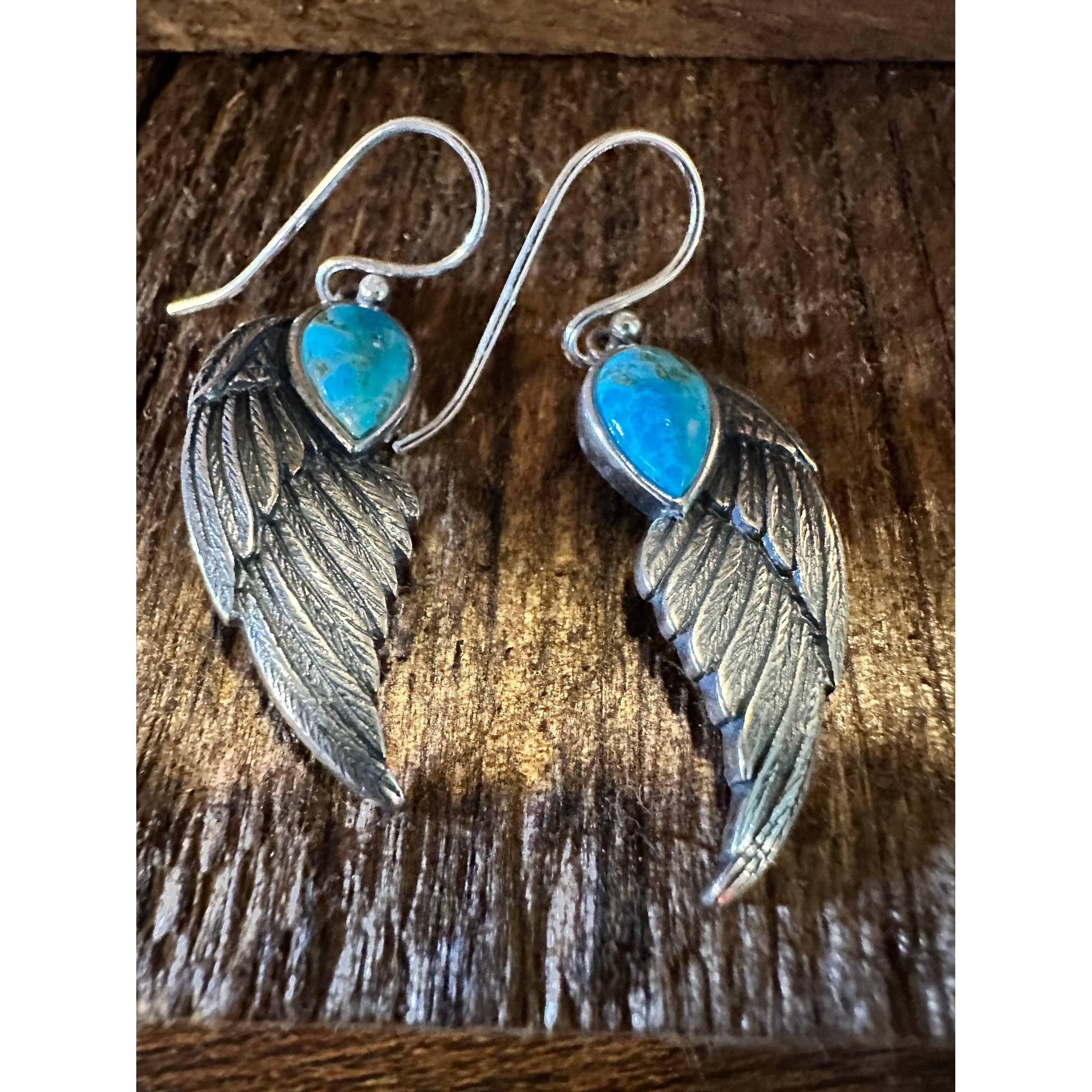 Other Navajo Eagle Wing Turquoise Earrings in Sterling Silver - Ha Size ONE SIZE - 6 Thumbnail