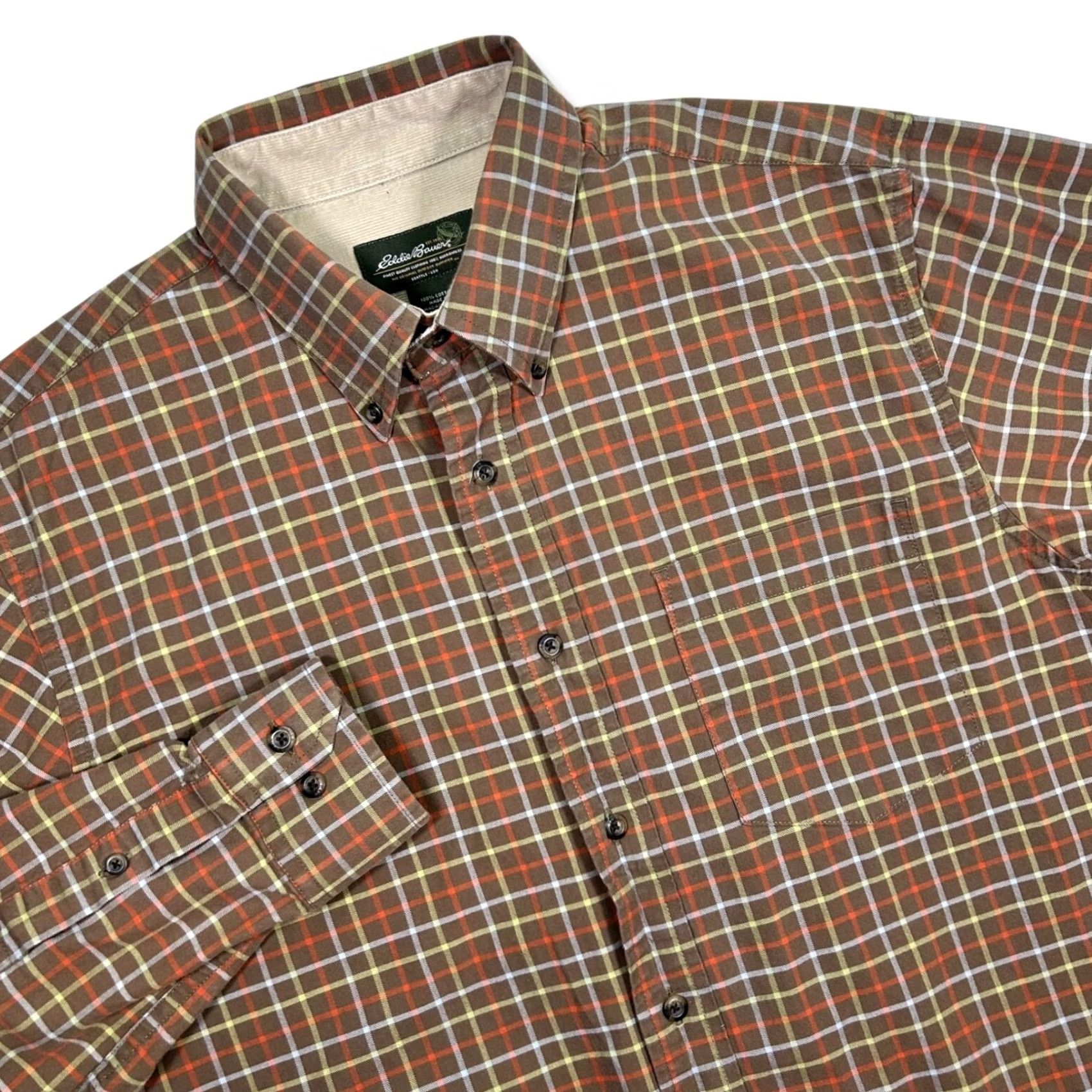 Eddie Bauer Eddie Bauer Plaid Button-Down Shirt Long Sleeve Mens M Brown Casual Cotton Button-Up Shirt Size US M / EU 48-50 / 2 - 2 Thumbnail