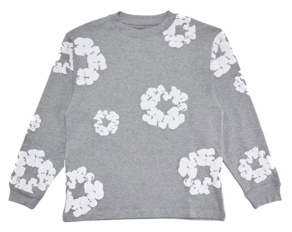 The Cotton Wreath Long Sleeve Tee Shirt Grey White