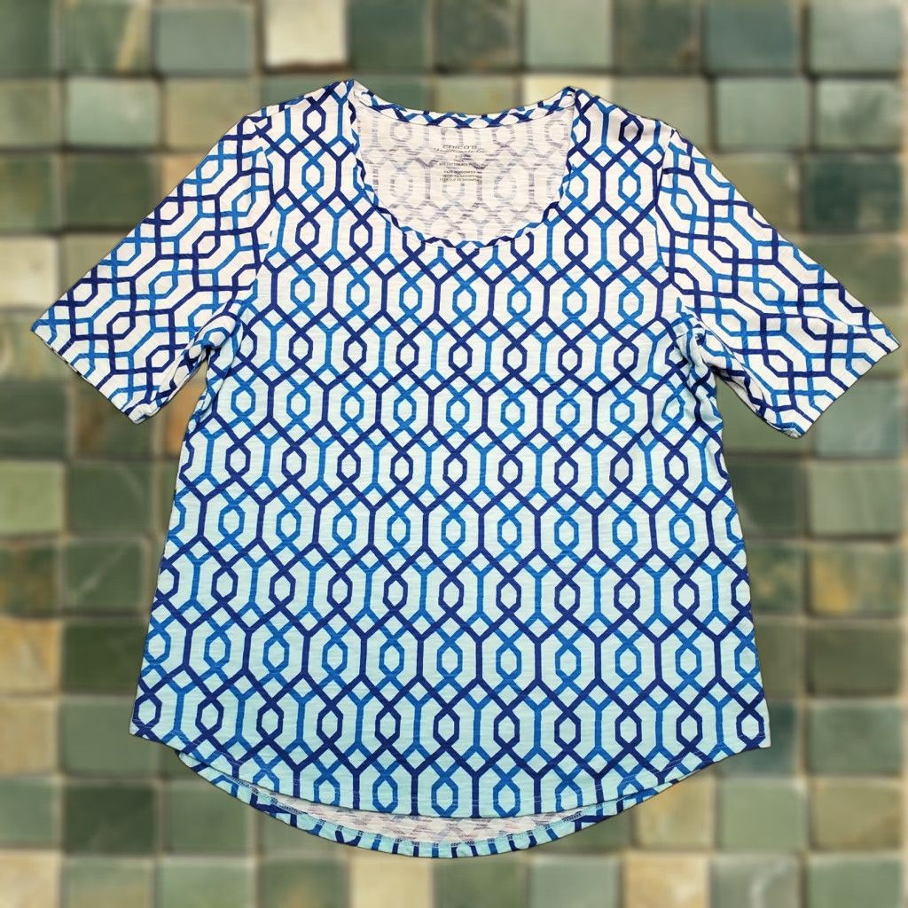 Vintage Chicos Shirt Womens US 8 Blue Ombre Geometric Performance Stretch Ultimate TEE Shirt XS? Size M / US 6-8 / IT 42-44 - 1 Thumbnail