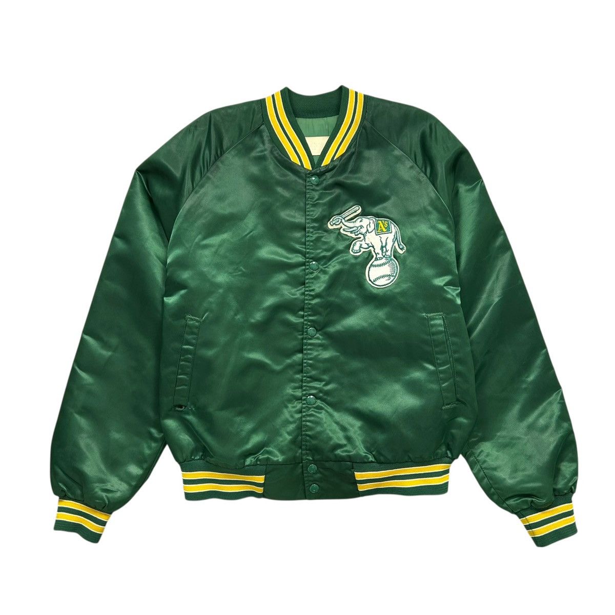 MLB VTG 90s OAKLAND ATHLETICS CHALK LINE SATIN SPELL OUT JACKET Size US L / EU 52-54 / 3 - 2 Thumbnail