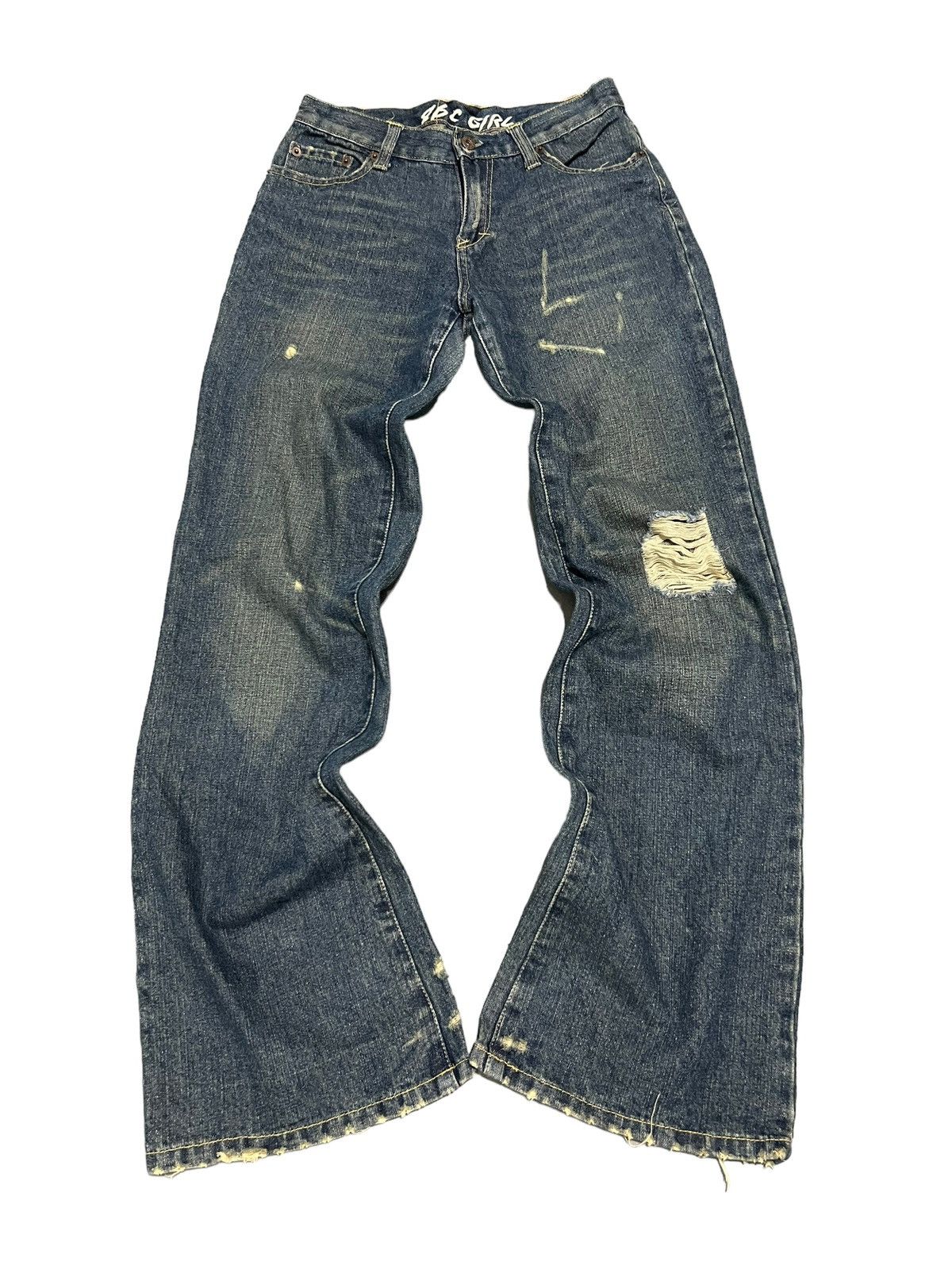 image of Beauty Beast x Hysteric Glamour Trashed Mudwash Flared Denim Jeans Abc in Blue, Women's (Size 27)