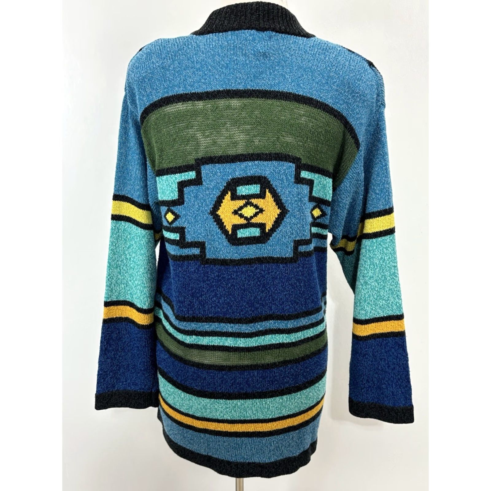 Vintage Vtg August Silk Cardigan Sweater Sz Small Aztec Boho Midlength Open Front 90s Size S / US 4 / IT 40 - 3 Thumbnail
