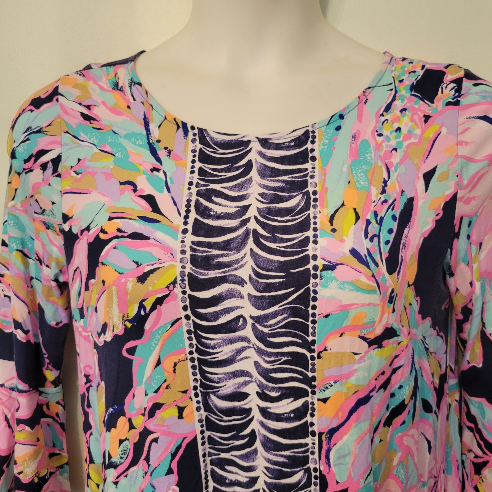 Lilly Pulitzer Lilly Pulitzer L Floral Print Dress OPHELIA Bell Sleeves Nav Size L / US 10 / IT 46 - 3 Thumbnail
