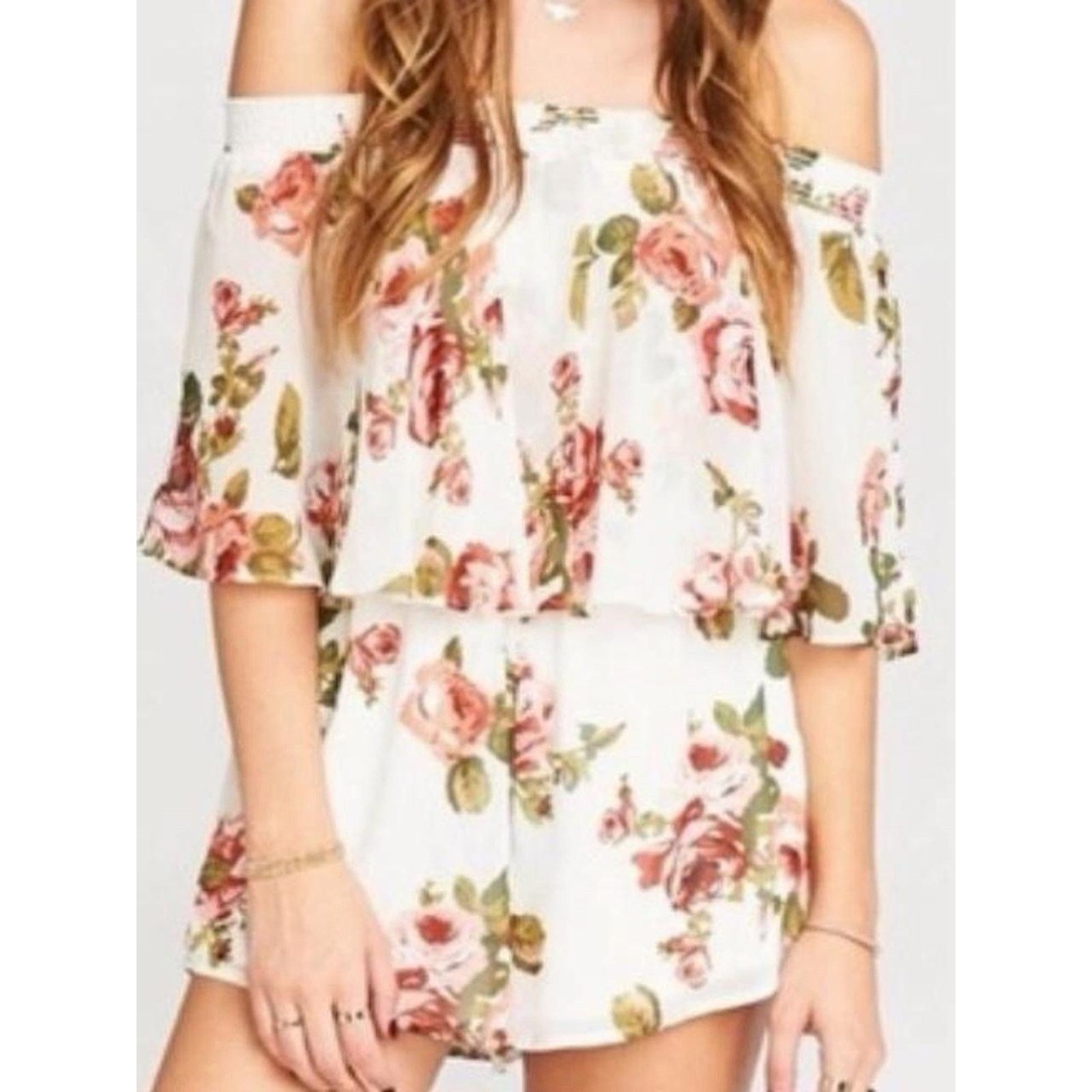 Show Me Your MuMu Show Me Your MuMu Rosarita Romper Off Shoulder Floral small Size 28" / US 6 / IT 42 - 1 Thumbnail