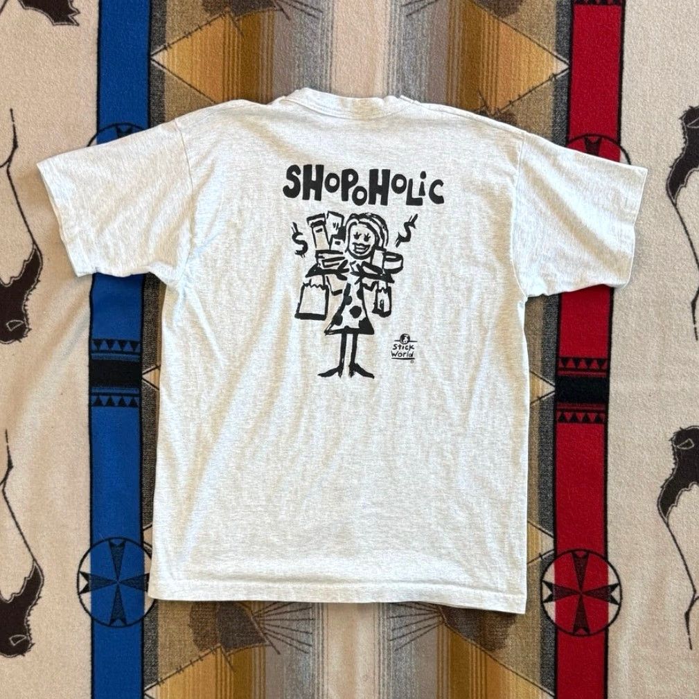 Fruit Of The Loom VINTAGE 90s Fruit of the Loom T-Shirt Shopaholic Shopping Humor Funny Gray XL Men M Shirts Size US XL / EU 56 / 4 - 2 Thumbnail