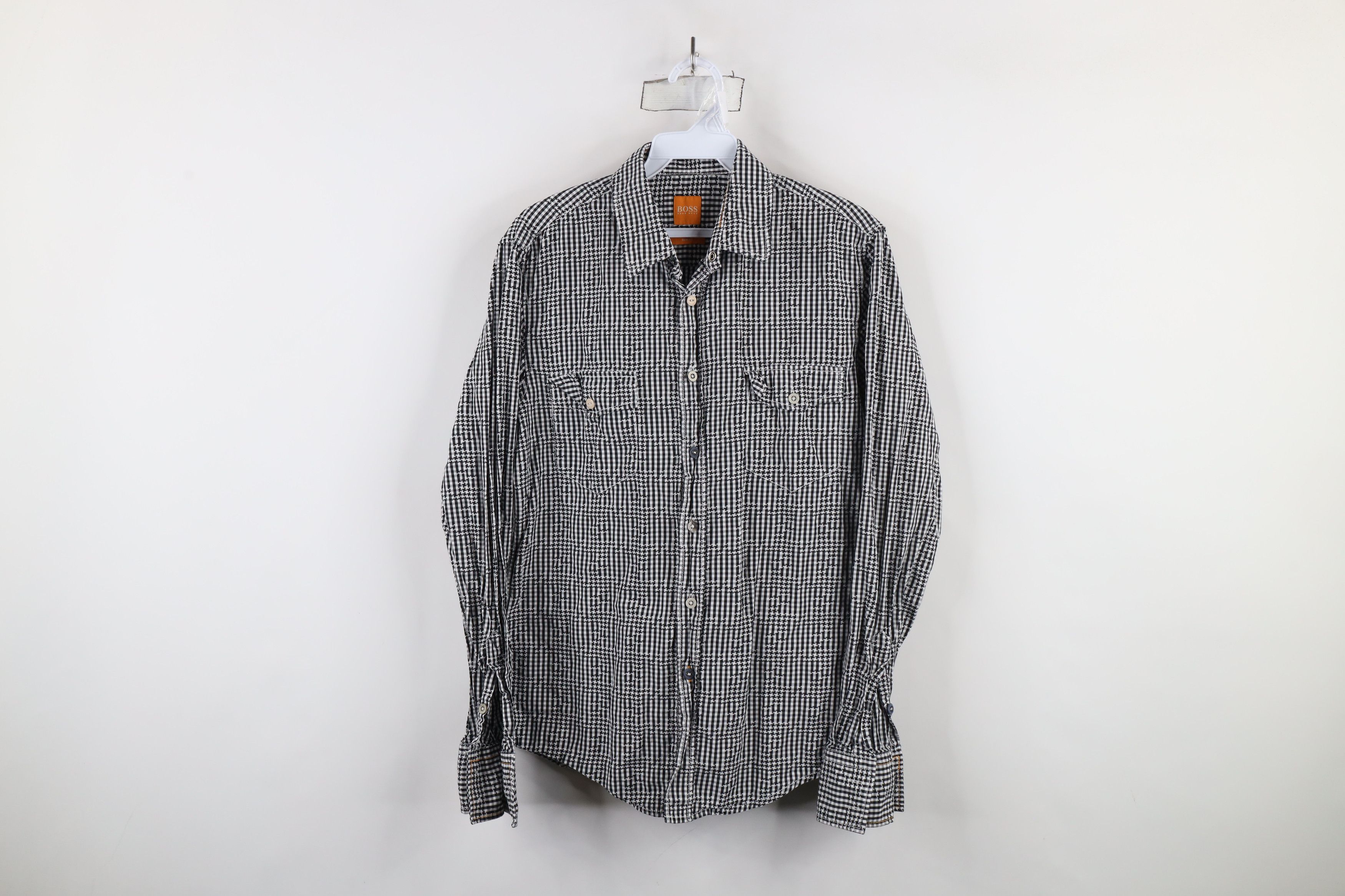 Hugo Boss × Vintage Hugo Boss Checkered Houndstooth Collared Button Shirt Cotton Size US S / EU 44-46 / 1 - 1 Thumbnail