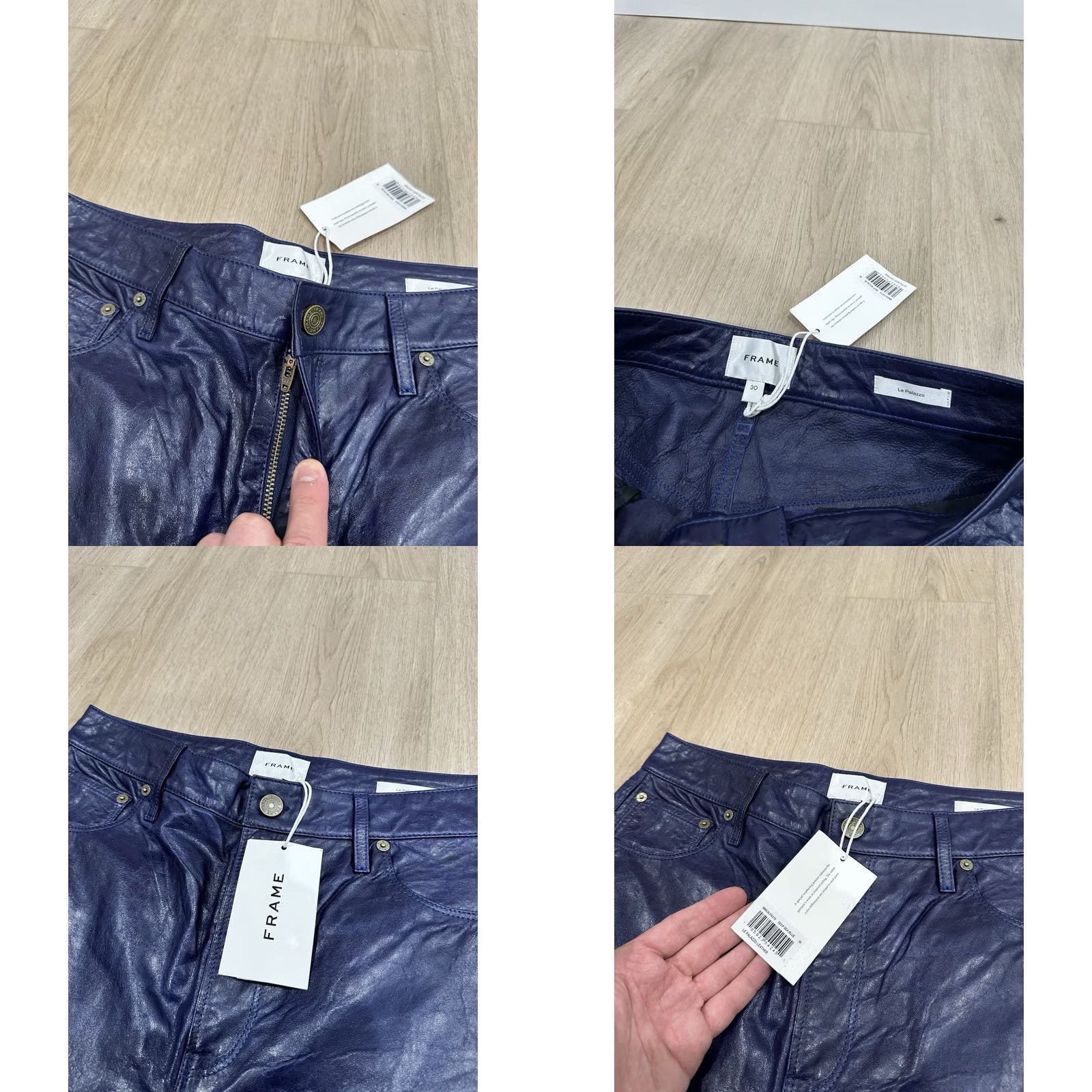 Frame VINTAGE NWT Frame Women's Blue Le Palazzo High-Rise Crinkle Leather Wide-Leg Pants 30 Size 30" / US 8 / IT 44 - 8 Thumbnail