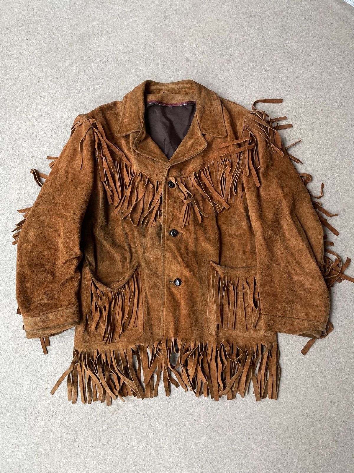 Stella Tan Leather outlet Western Fringe Beaded Jacket