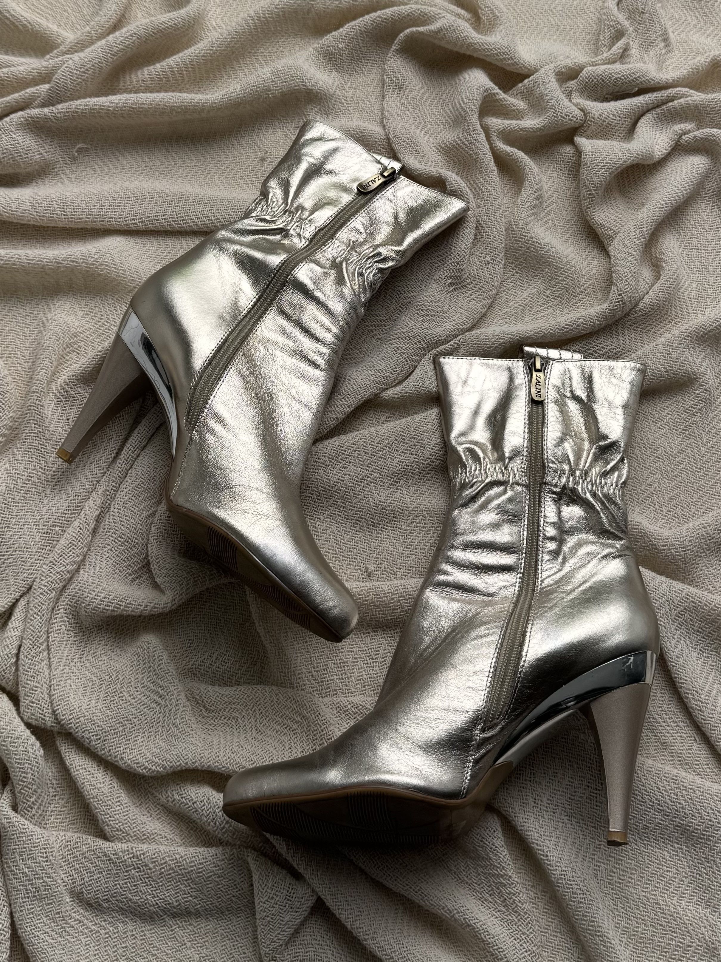 Vintage Vintage Leather Metallic Ankle High Heel Party Booties Size US 7 / IT 37 - 3 Thumbnail