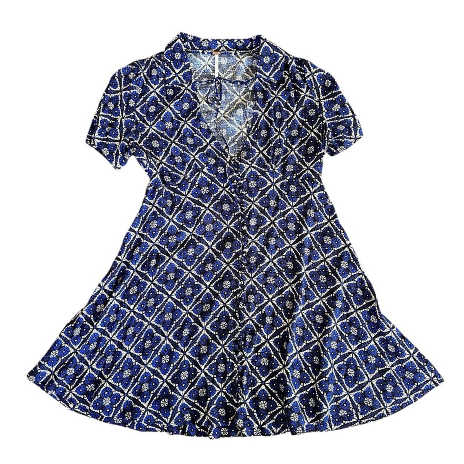 Free People Free People Melody Mosaic Mini Dress – Blue/Black – Size 2 Size XS / US 0-2 / IT 36-38 - 4 Thumbnail