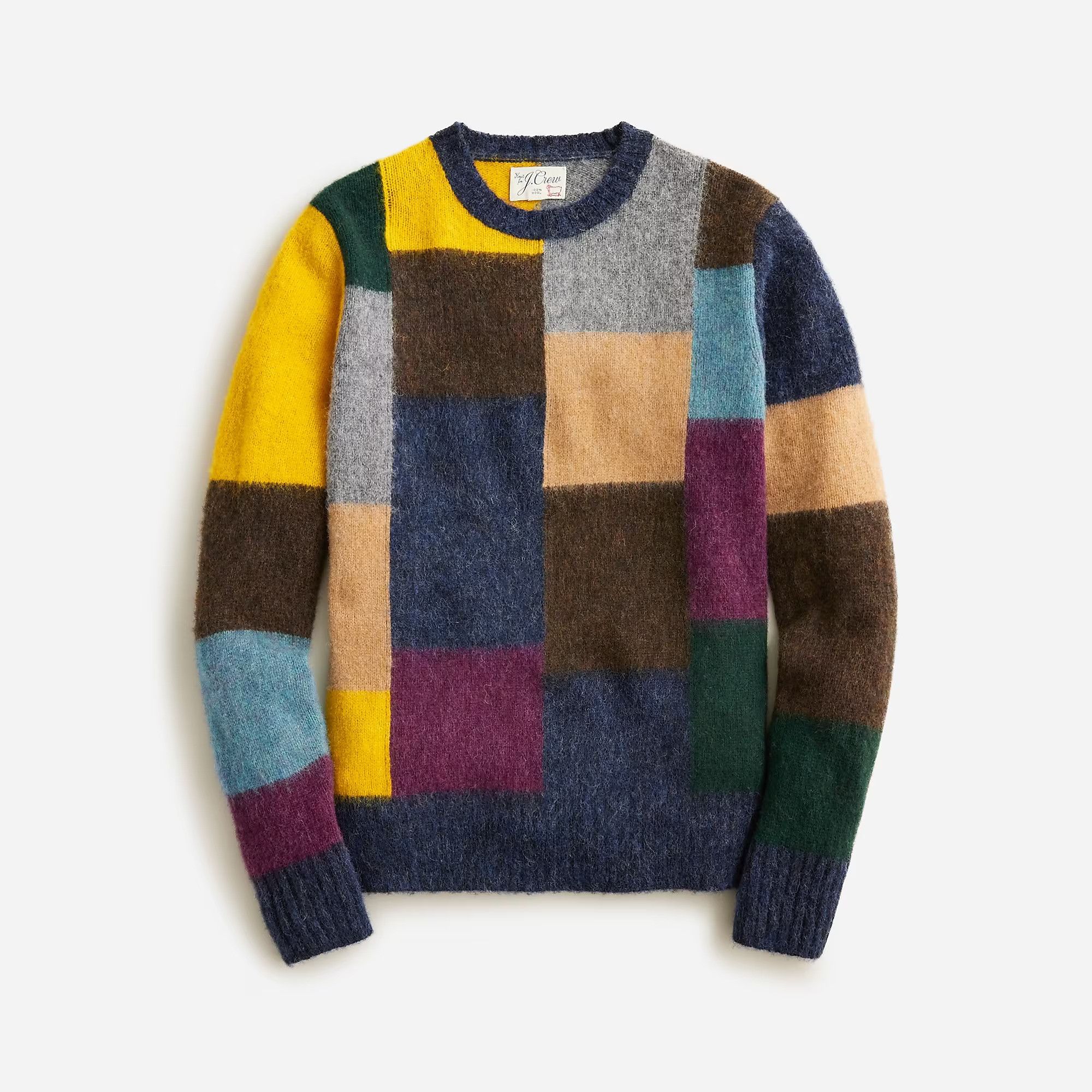 image of J Crew J. Crew Brushed Wool Crewneck Sweater Pacific Patchwork, Men's (Size Small)