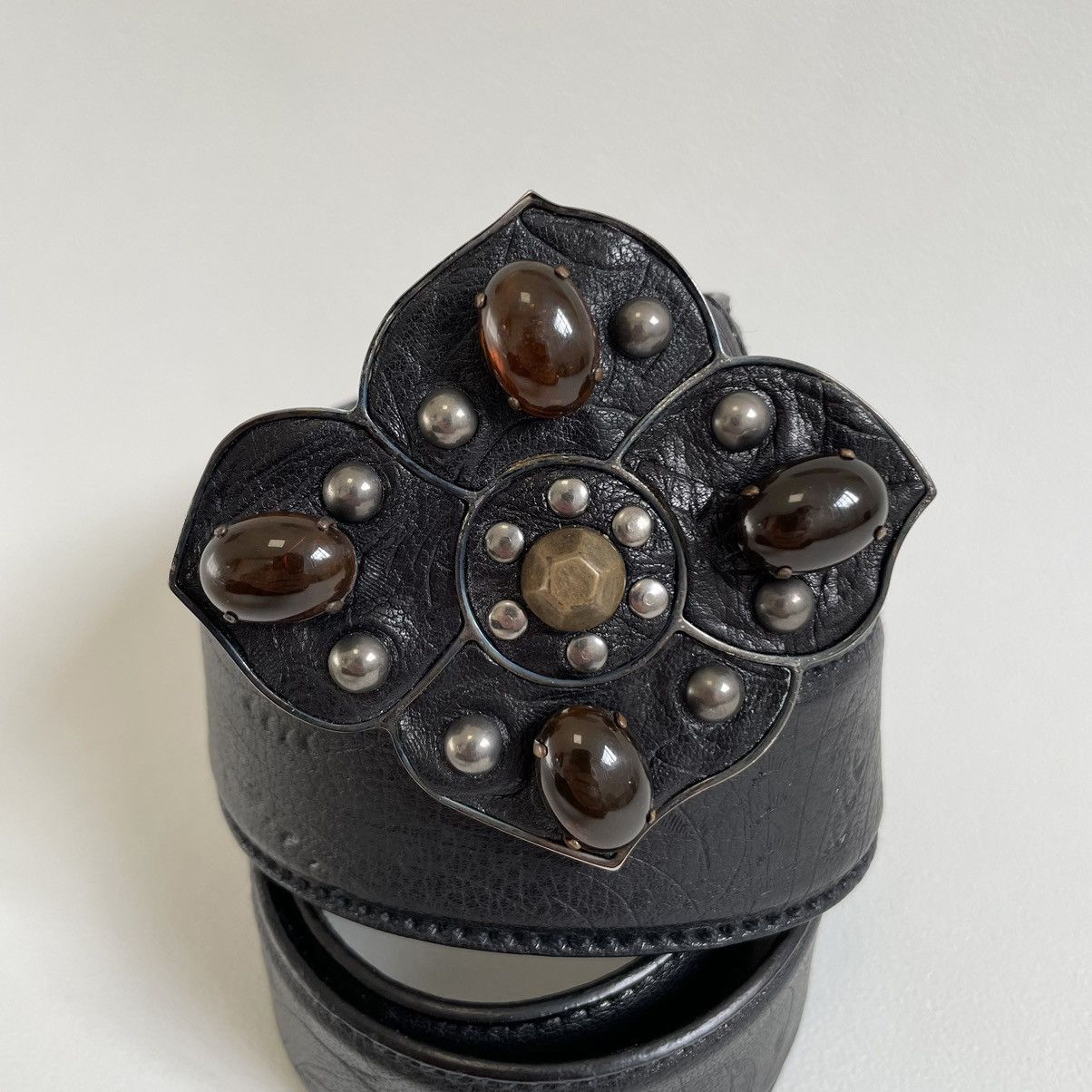 Miu Miu ‘Metal Flower Buckle’ Western Leather Belt Size 32 - 7 Thumbnail