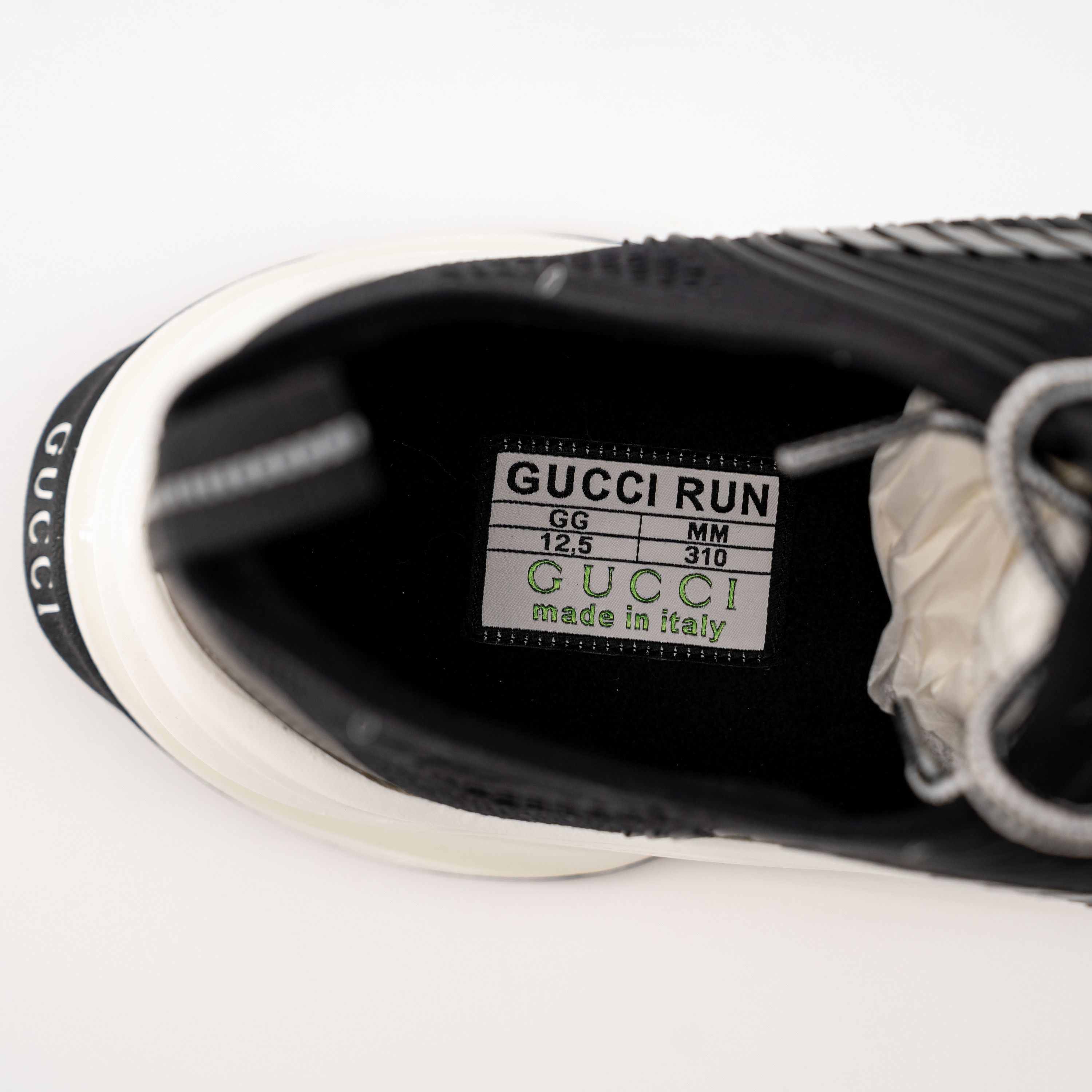 Gucci G 12.5 US 13 Gucci Run Sneaker Black White Knit GG Size US 13 / EU 46 - 8 Thumbnail