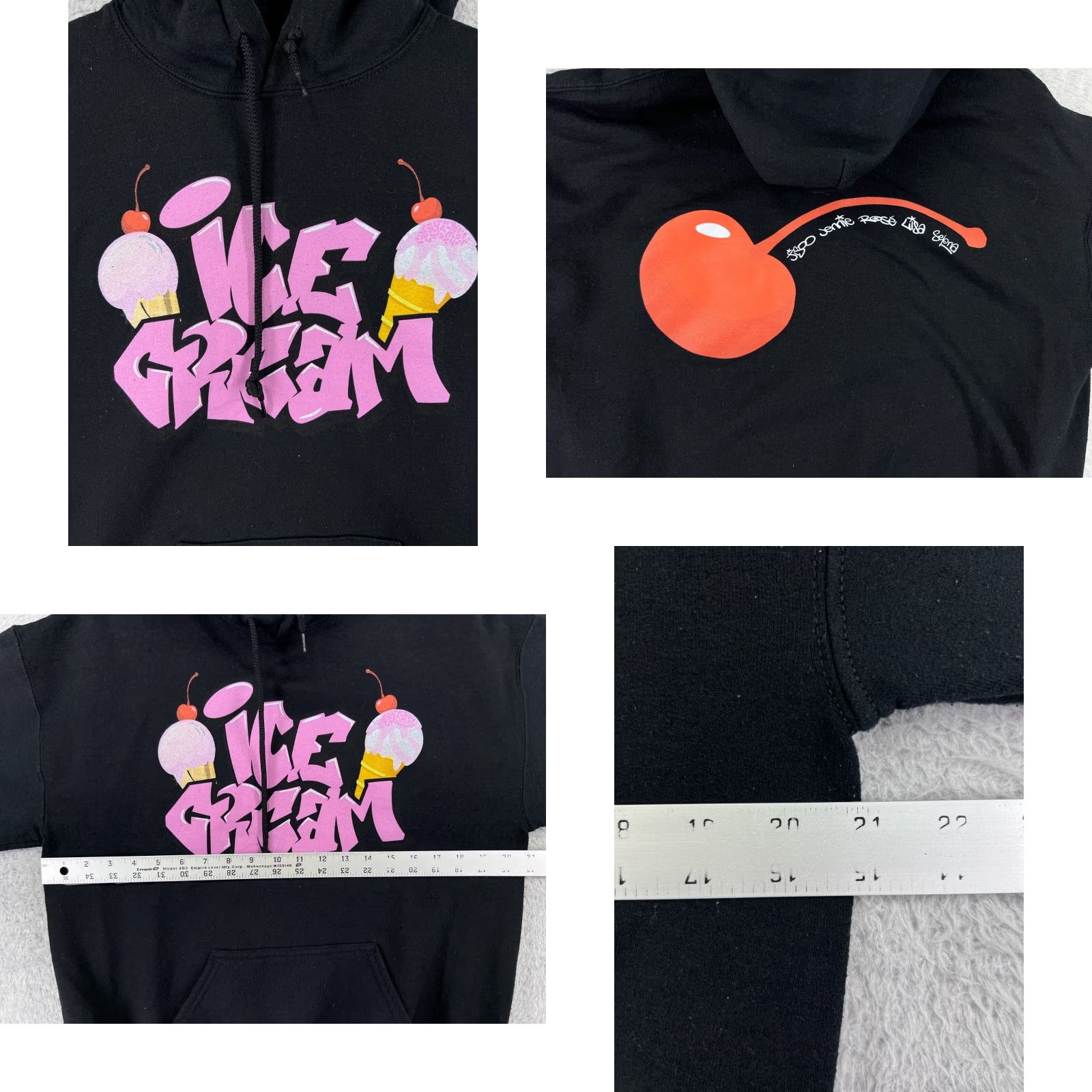Vintage Black Pink Womens Hoodie Pullover 2020s KPop Music Logo Solid Long Sleeve Cotton Black Medium Size M / US 6-8 / IT 42-44 - 8 Thumbnail
