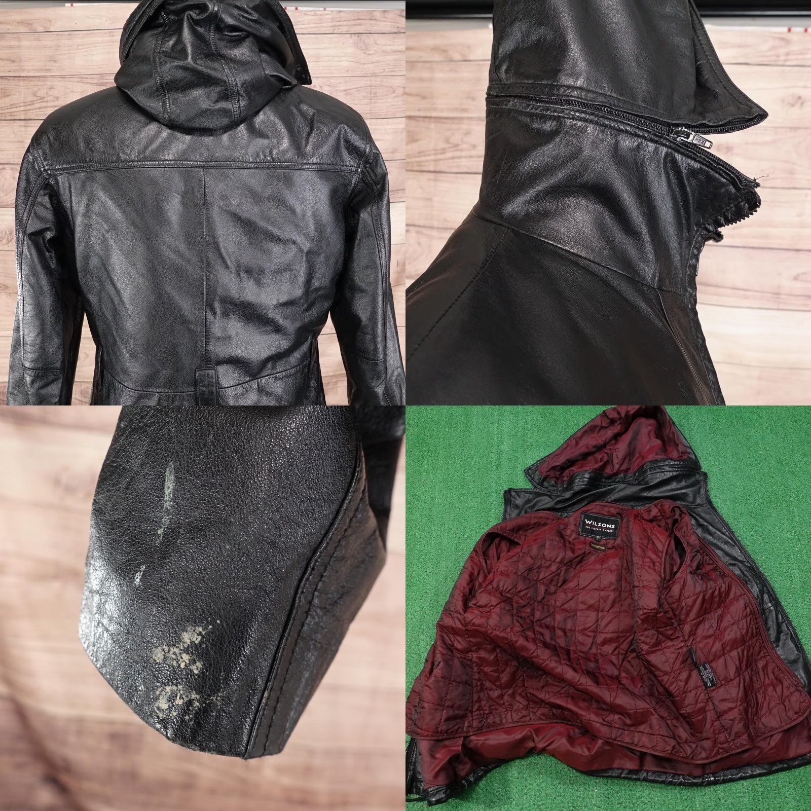 Vintage Wilsons Leather Jacket Mens Large Black Hooded Thinsulate 3M Zip Parka Size US L / EU 52-54 / 3 - 8 Thumbnail