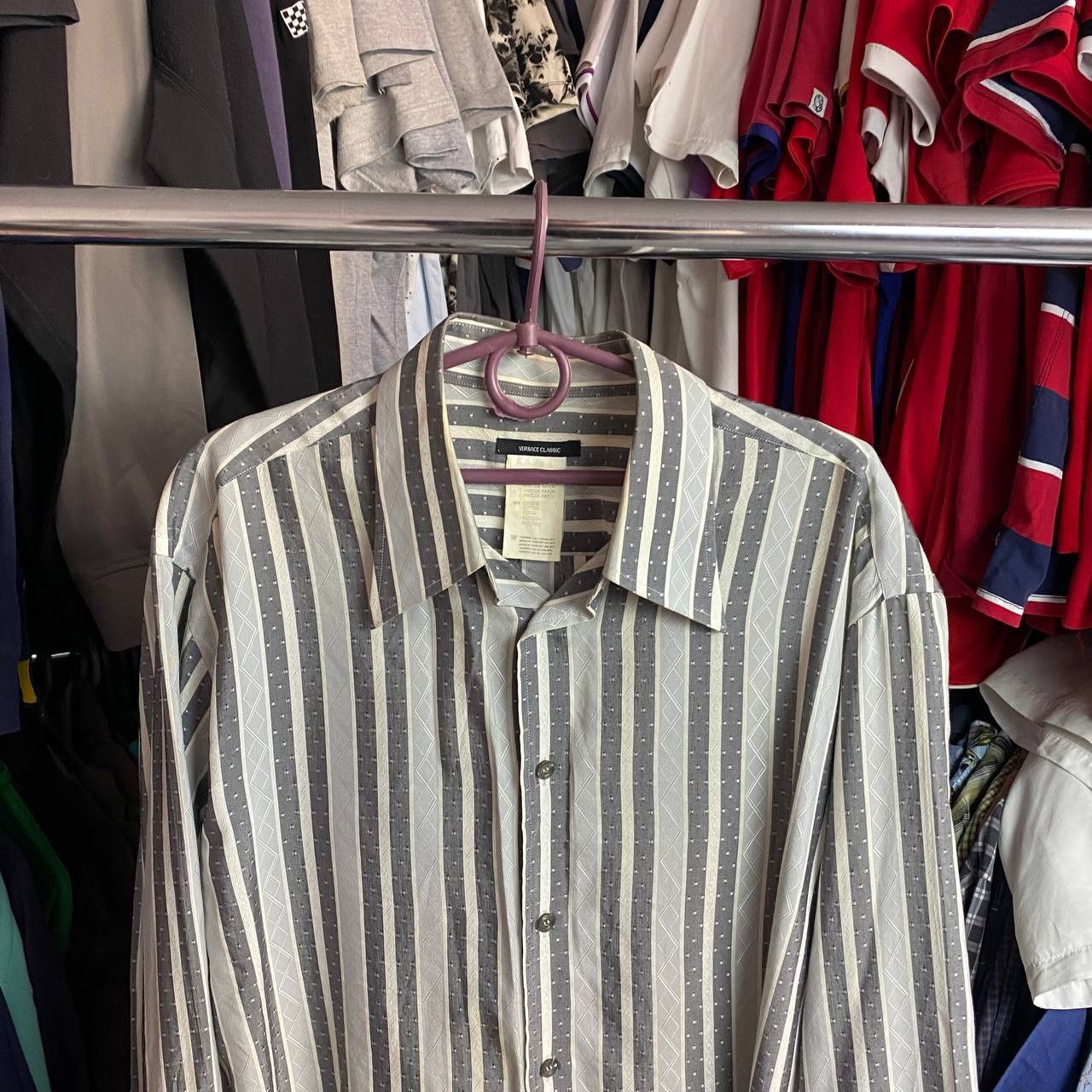 Versace × Vintage Vintage Versace Classic Basic grey luxury button up shirt Size US L / EU 52-54 / 3 - 2 Thumbnail