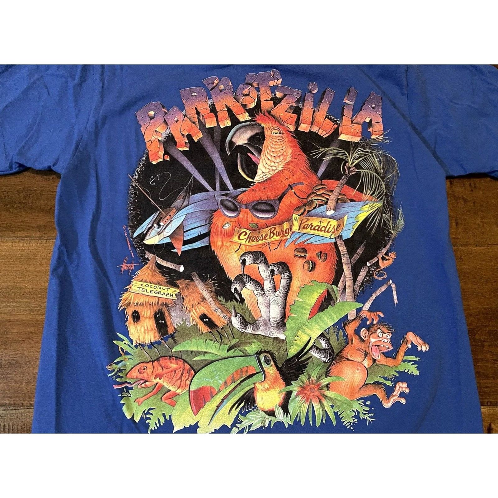 Vintage VINTAGE Caribbean Soul Parrotzilla Jimmy Buffet USA Made Blue T-Shirt Adult L Mens Size US L / EU 52-54 / 3 - 2 Thumbnail