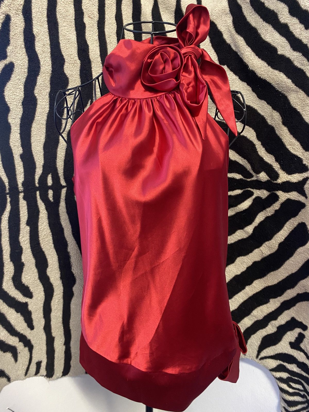 Vintage Bright red loose blouse with a bow Size S / US 4 / IT 40 - 1 Thumbnail