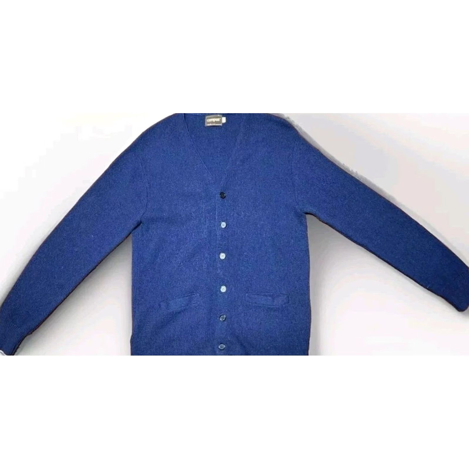 Vintage VINTAGE Campus Cardigan Sweater XL Tall Button Up 100% Orlon 1970s Studio One Blue Mens Size US XL / EU 56 / 4 - 2 Thumbnail