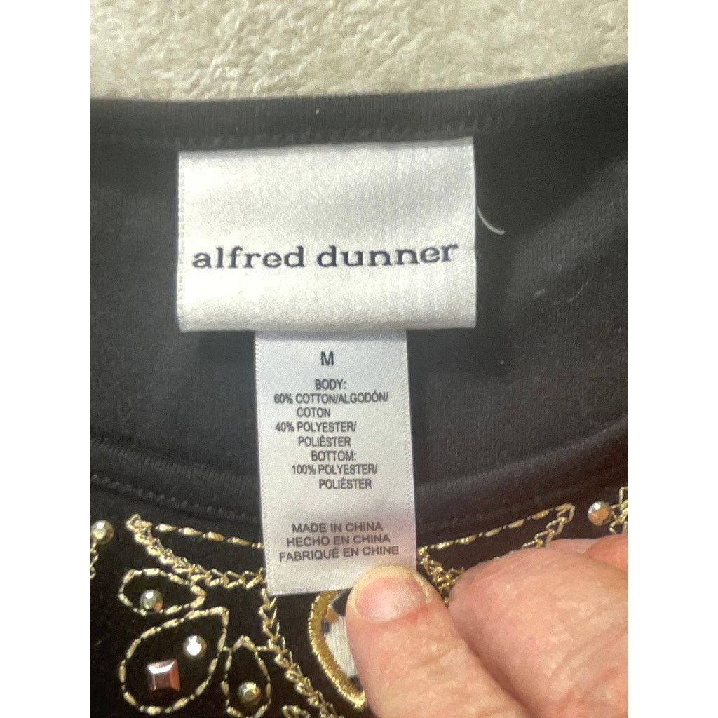 Other Alfred Dunner Black Top with Rhinestones Leopard Trim Size M Size M / US 6-8 / IT 42-44 - 4 Thumbnail