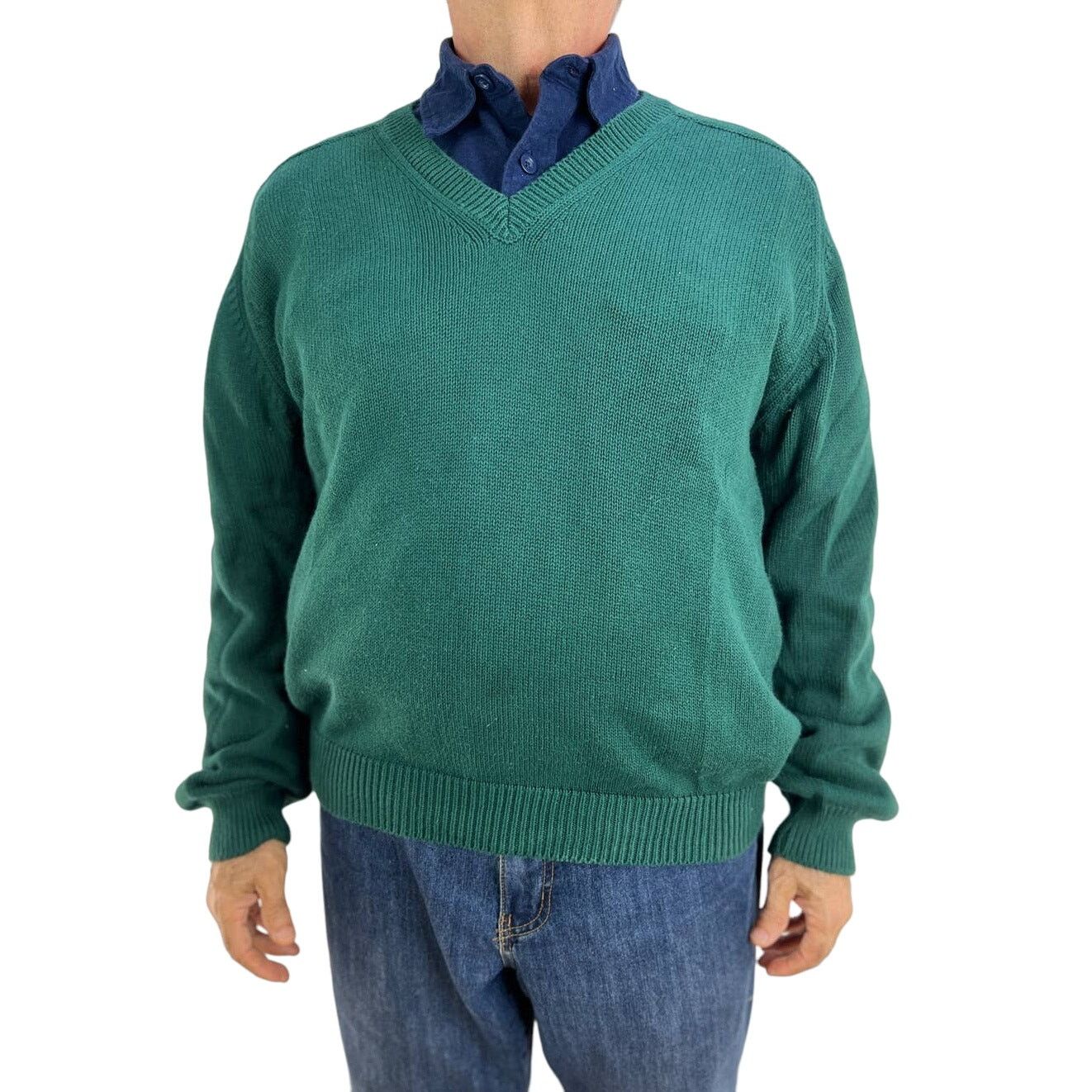 Lands' End × Vintage Vintage Lands' End Cotton Sweater Green Wool Free Pullover Size US M / EU 48-50 / 2 - 1 Thumbnail
