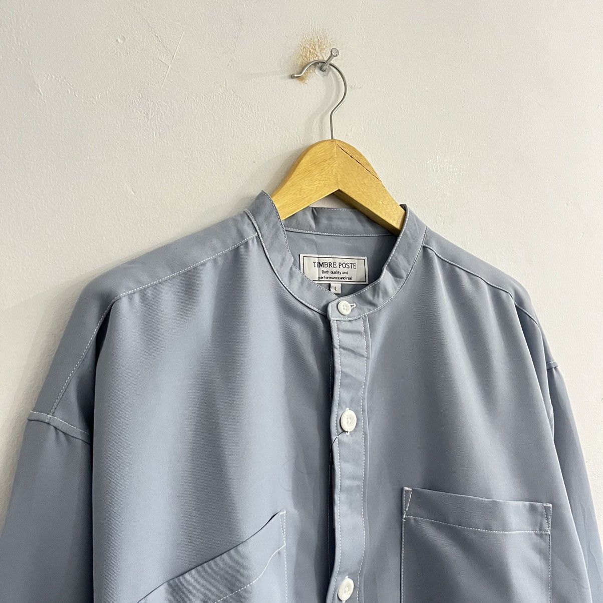 Japanese Brand Timbre Poste Blue With Contrast Stitch Stand Collar Shirt Size US L / EU 52-54 / 3 - 4 Thumbnail