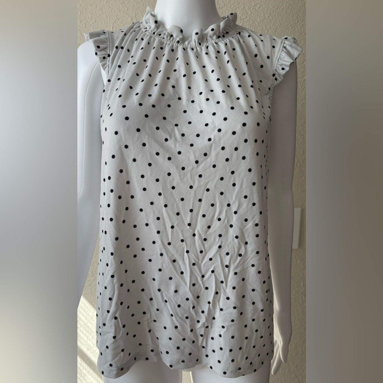Adrianna Papell Adrianna Papell | Gray Polka Dot Ruffle Blouse | Small Size S / US 4 / IT 40 - 1 Thumbnail
