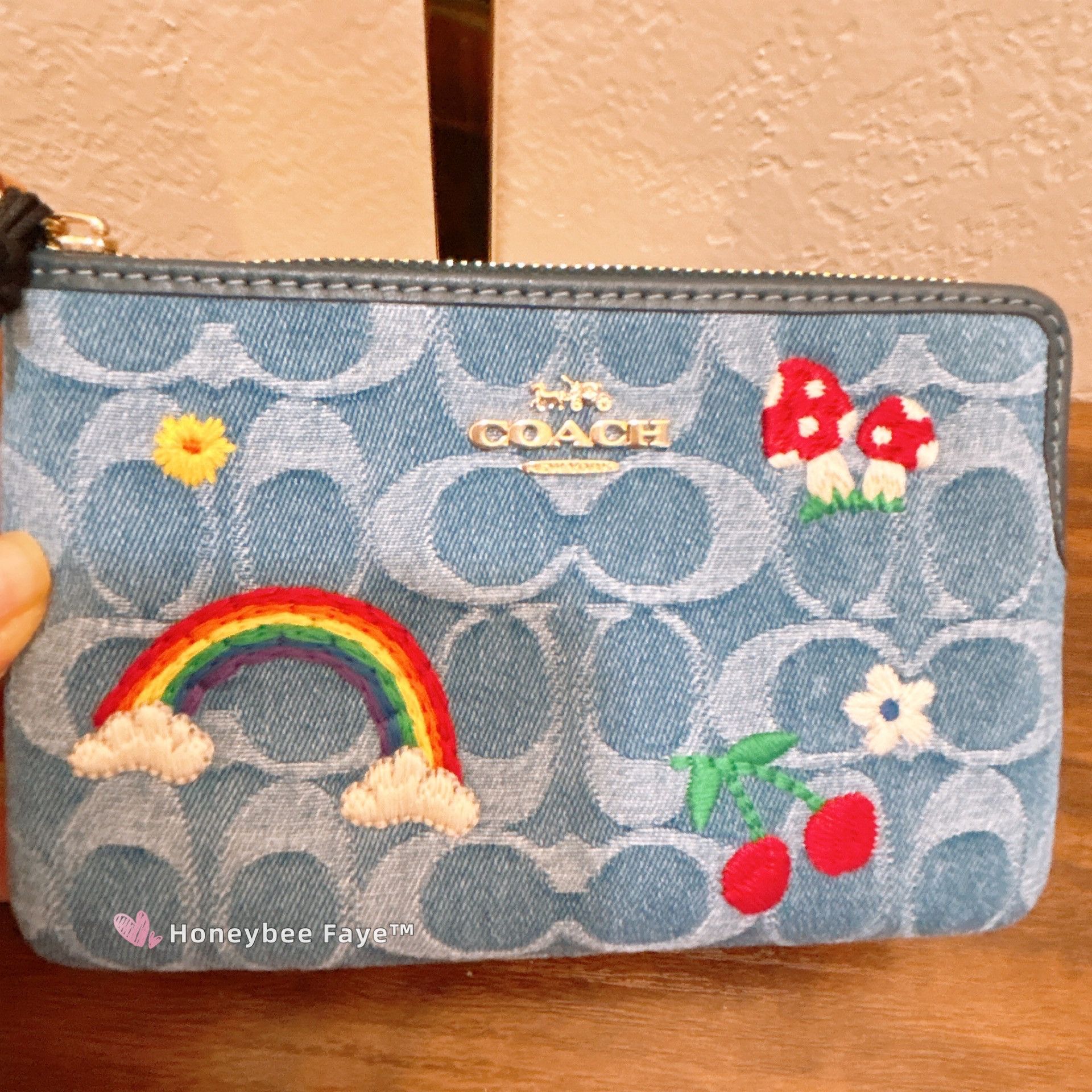 Coach Corner Zip Wristlet In Signature Denim CDF35 Size ONE SIZE - 2 Thumbnail