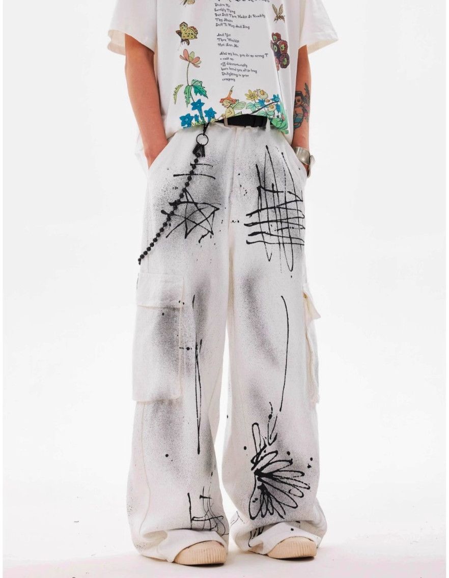 Jean × Vintage Inkjet Graffiti Dirty Jeans Multi-pocket Size US 29 - 2 Thumbnail