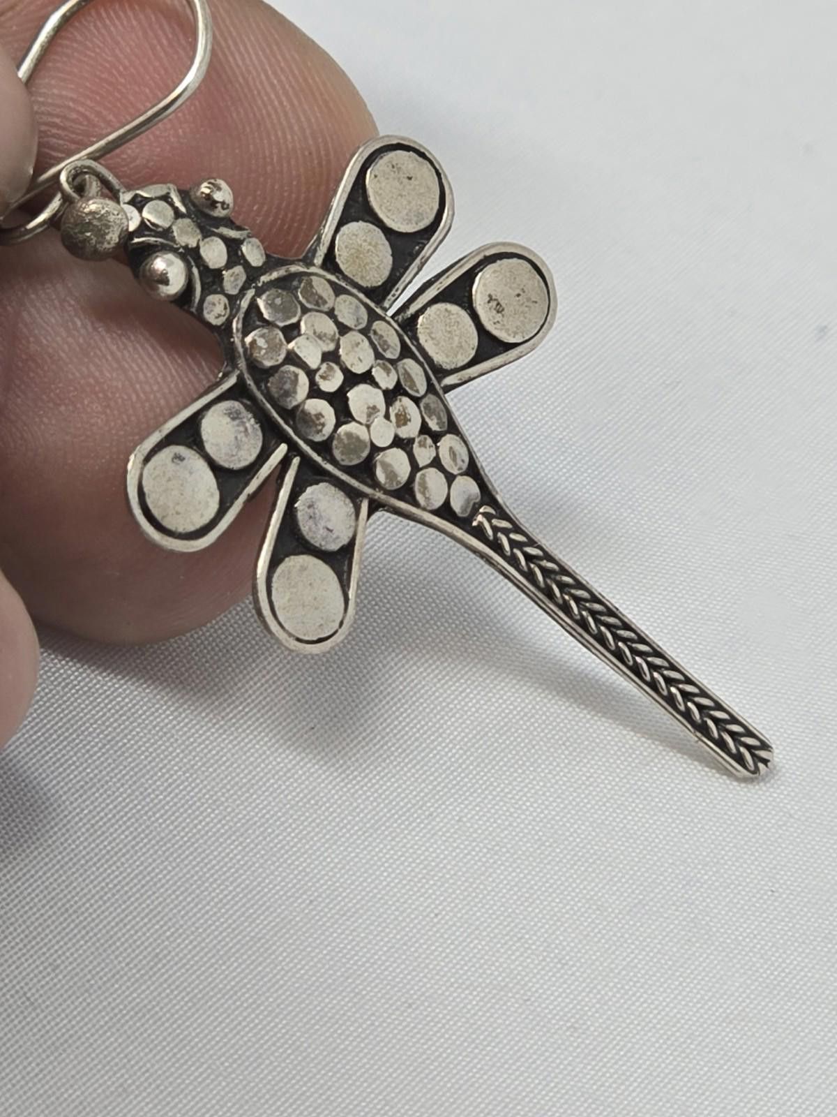 Dragonfly Vintage Sterling Silver Handmade Dragonfly Dangle Earrings Size ONE SIZE - 8 Thumbnail