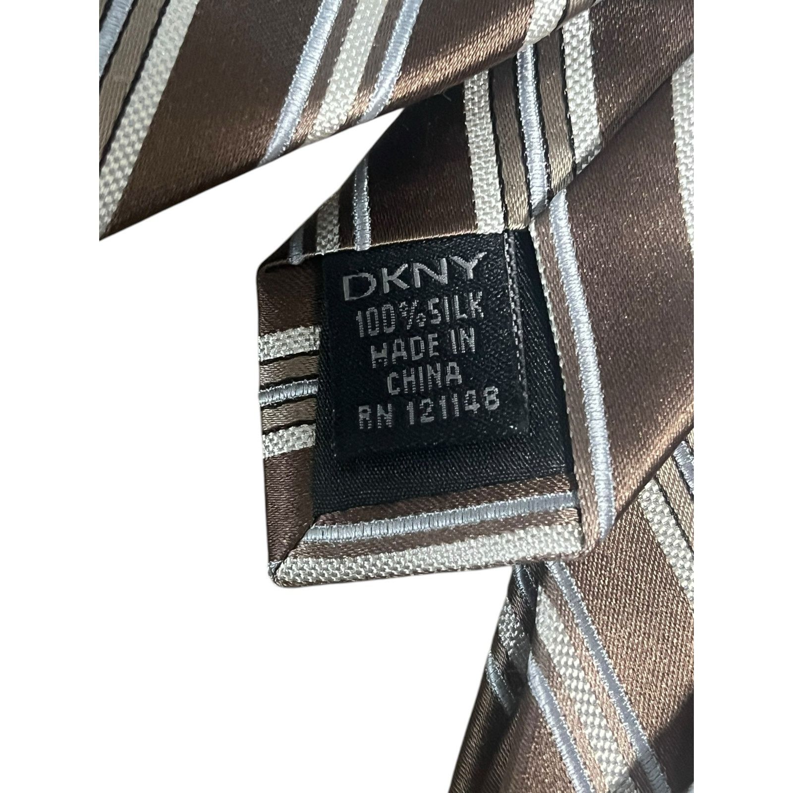 DKNY DKNY bronze, gold blue stripe tie 100% silk 3.5inch Designer Size ONE SIZE - 3 Thumbnail
