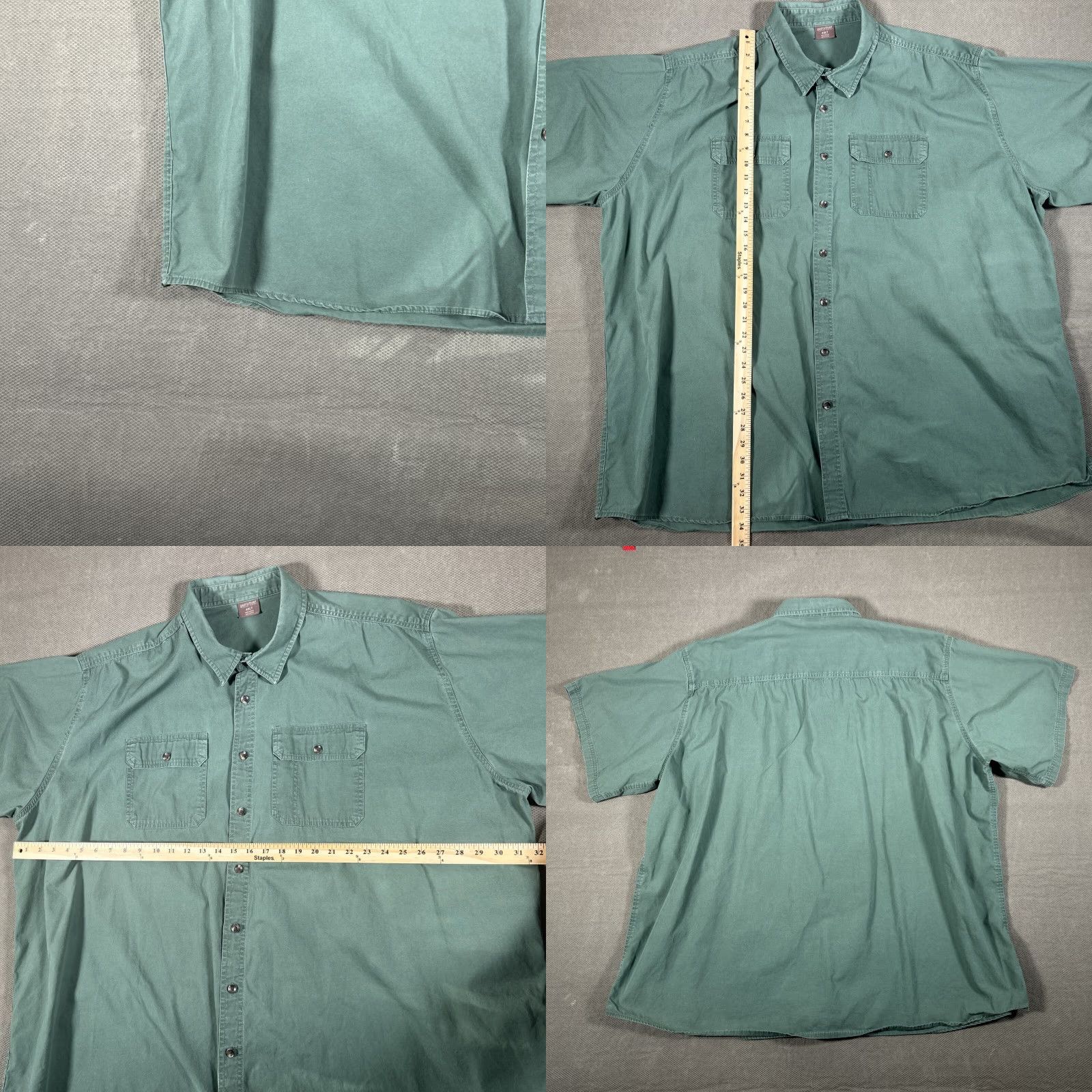 Greats Great Northwest Shirt 4XLT Mens Short Sleeve Button-Up Pockets Green Cotton Casual Travel Workwear Front Pockets Size US XXL / EU 58 / 5 - 8 Thumbnail