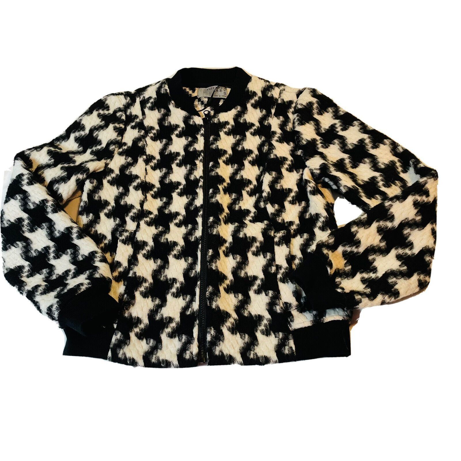 Other Ruff Hewn Houndstooth Zip Up Black and White Bomber Jacket W Size S / US 4 / IT 40 - 1 Thumbnail