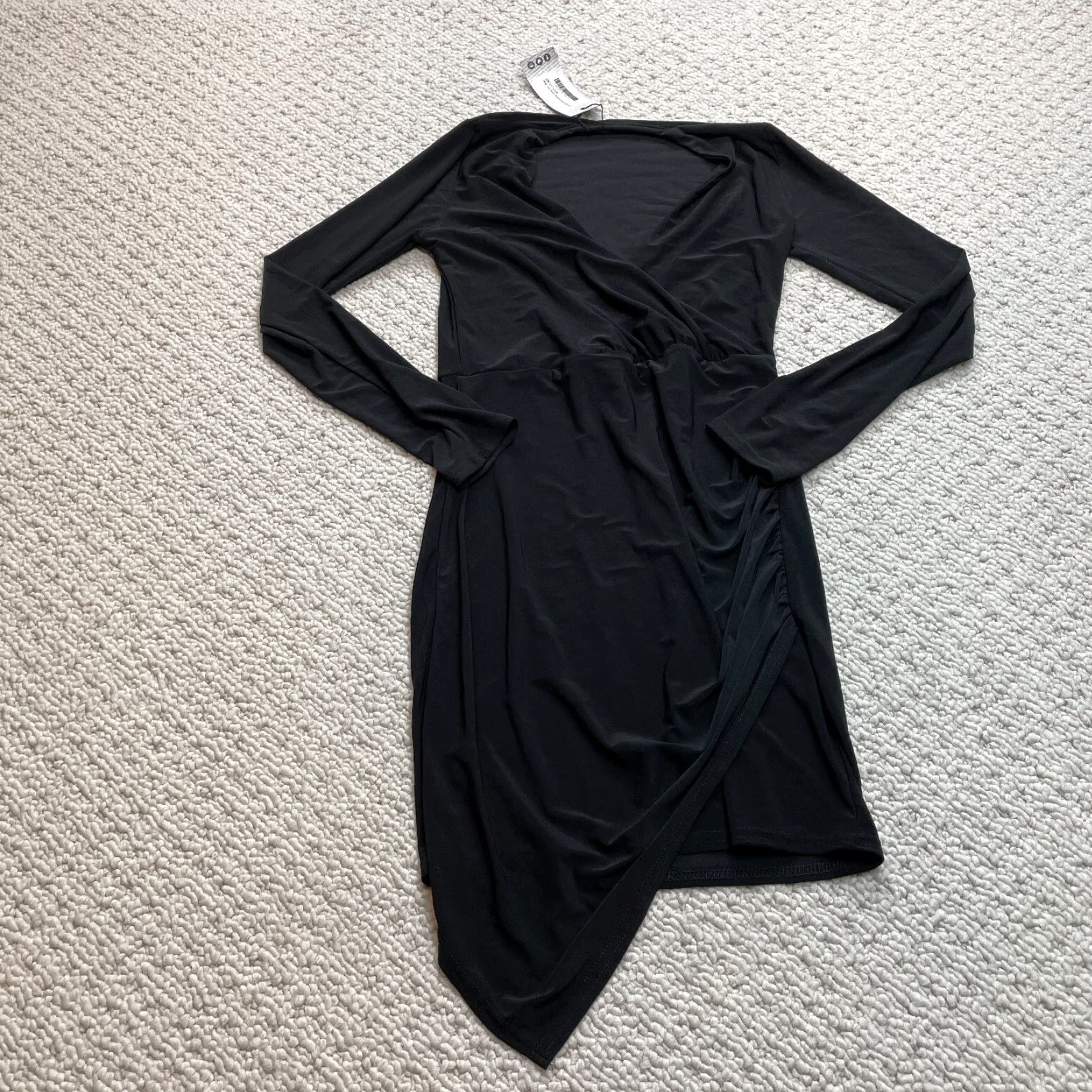 Boohoo VINTAGE Boohoo Night Dress Womens 2 Black Long Sleeve Wrap Bodycon Midi Stretch New NWT Size XS / US 0-2 / IT 36-38 - 2 Thumbnail