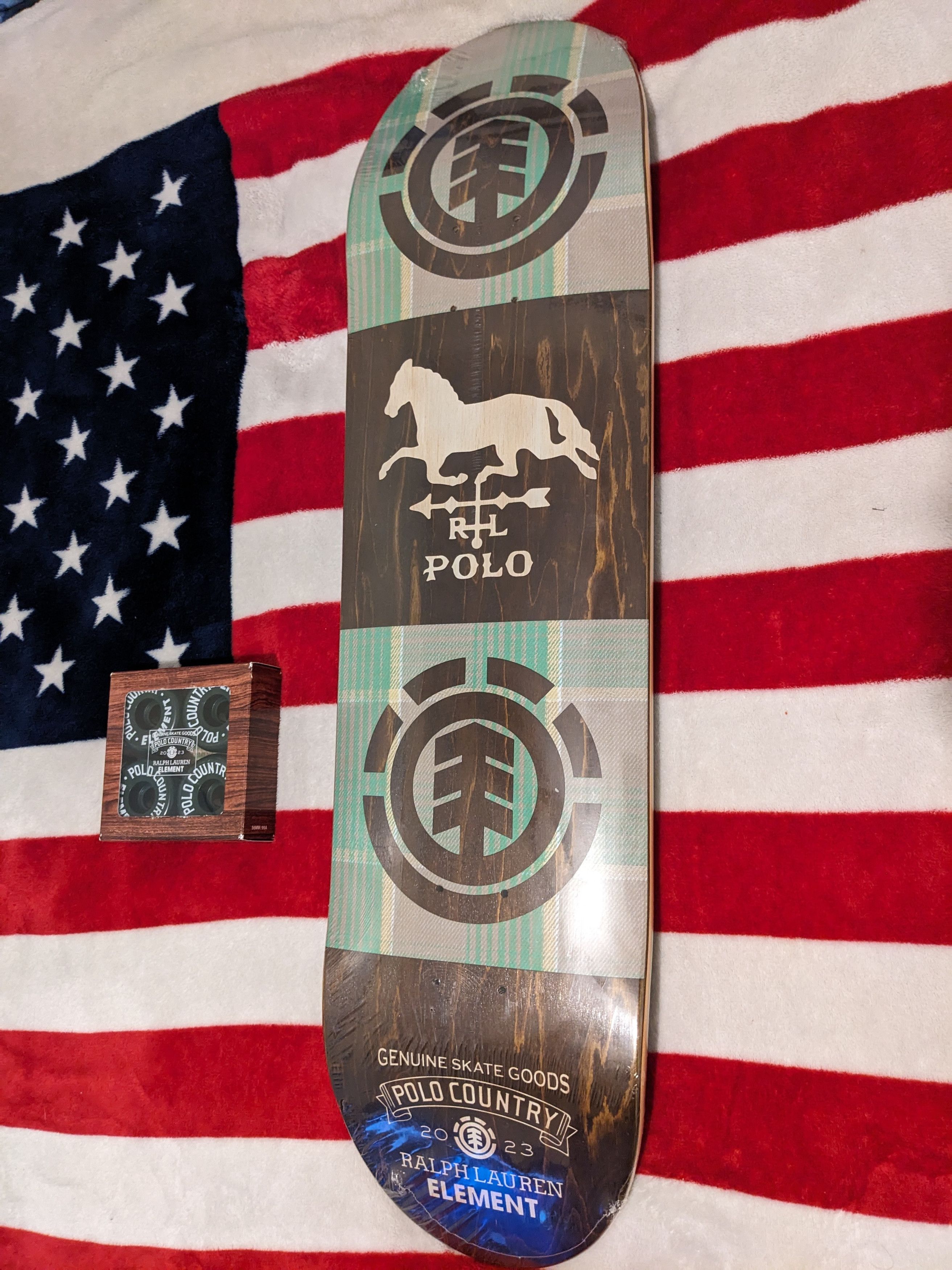 image of Ralph Laurent X Element Skateboard in Green/Brown/Plaid Green, Men's