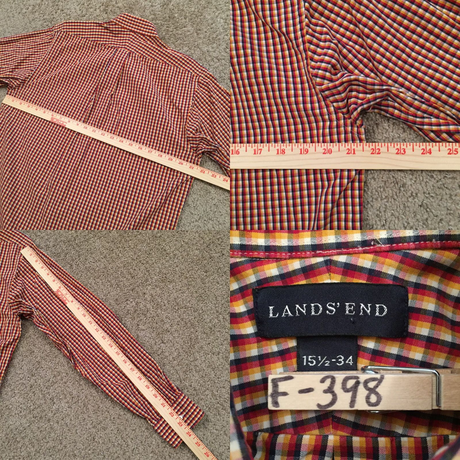 Lands' End Lands End Shirt Mens 15.5 Red Yellow Blue Plaid Long Sleeve Button Up Size US L / EU 52-54 / 3 - 8 Thumbnail
