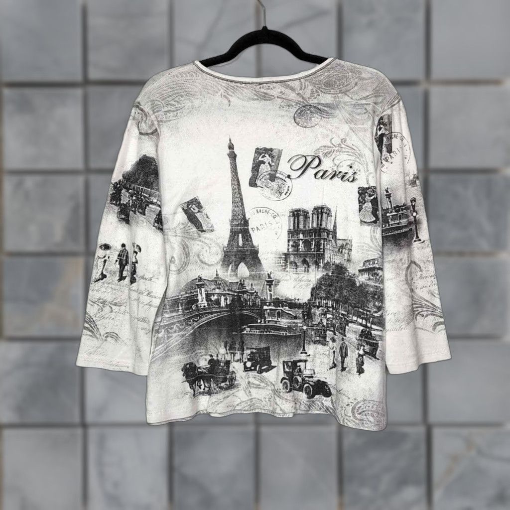 Vintage VINTAGE Y2K Paris All Over Art Sketch Collage 3/4 Sleeve Shirt Top VTG Artist Unisex Adults XL White Cactus Shirt Mens Girls Womens Size XL / US 12-14 / IT 48-50 - 1 Thumbnail
