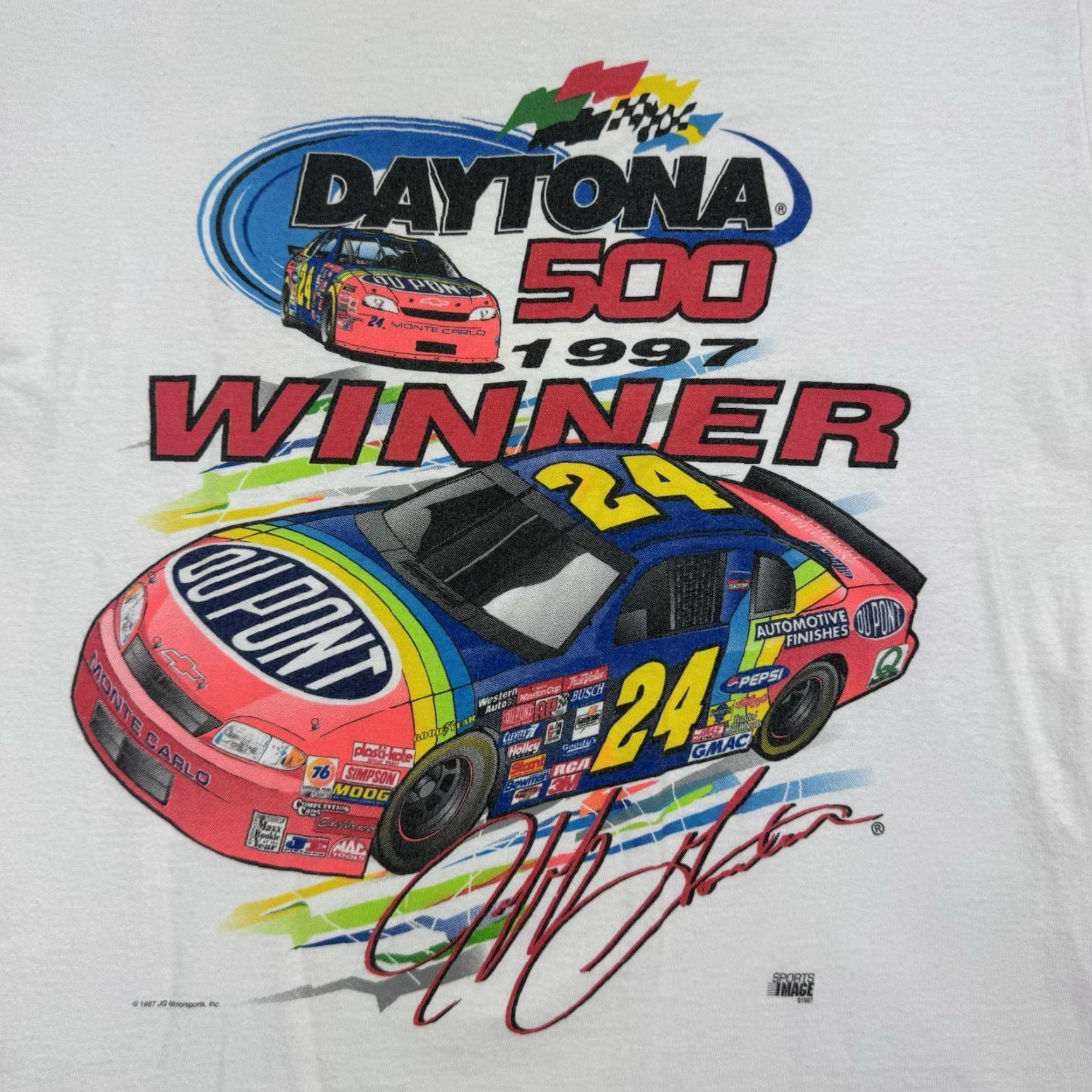 Fruit Of The Loom VINTAGE Jeff Gordon T-Shirt Men Large White 90s Rainbow Daytona Winner Graphic Print Sports Size US L / EU 52-54 / 3 - 2 Thumbnail