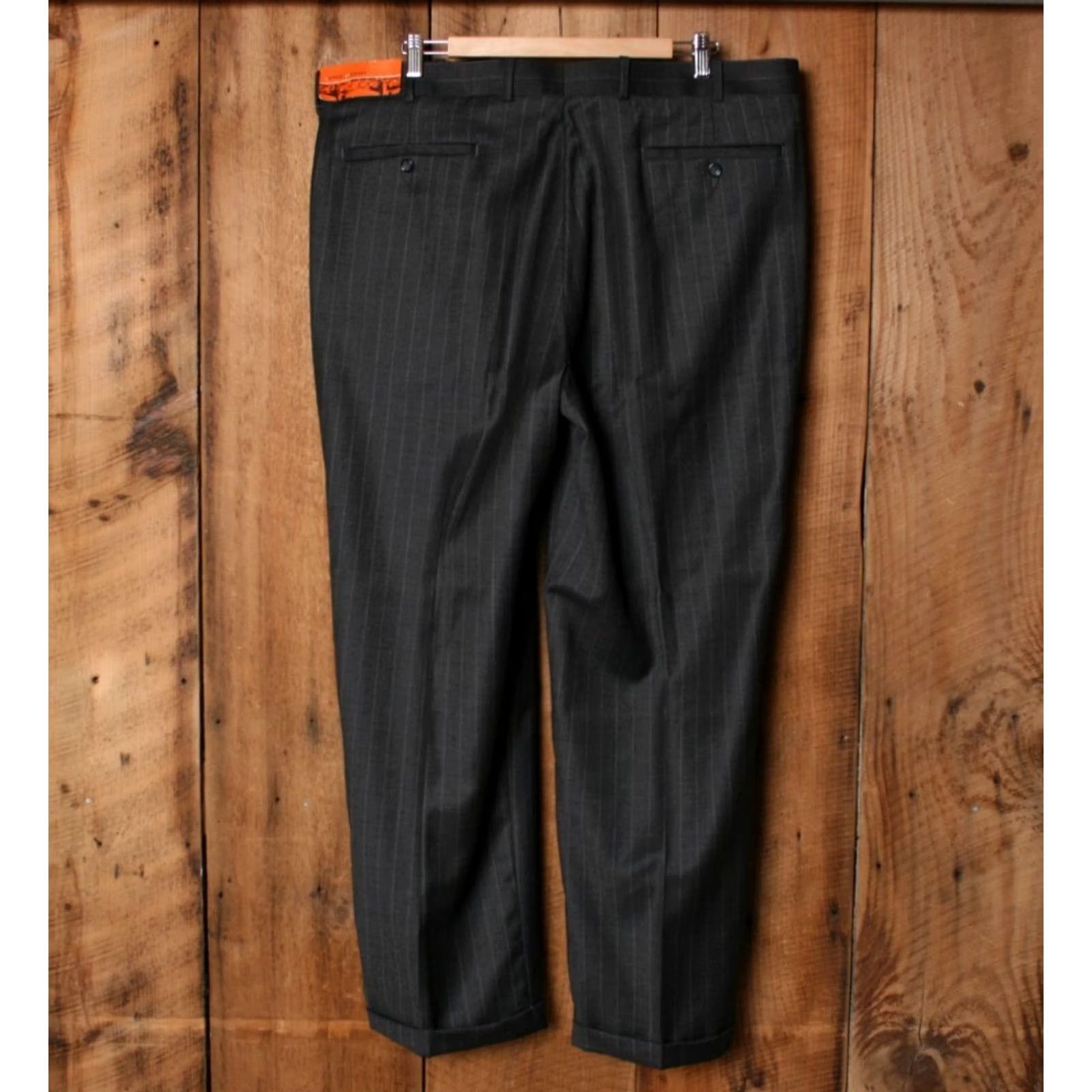 Vintage Sette Ponti Mack Charcoal Gray Pinstriped 100% Wool Dress Pants Sz. 42x30 Mens Pants Flat Front High Rise 30.25" Inseam Dress Pants Size US 42 / EU 58 - 3 Thumbnail