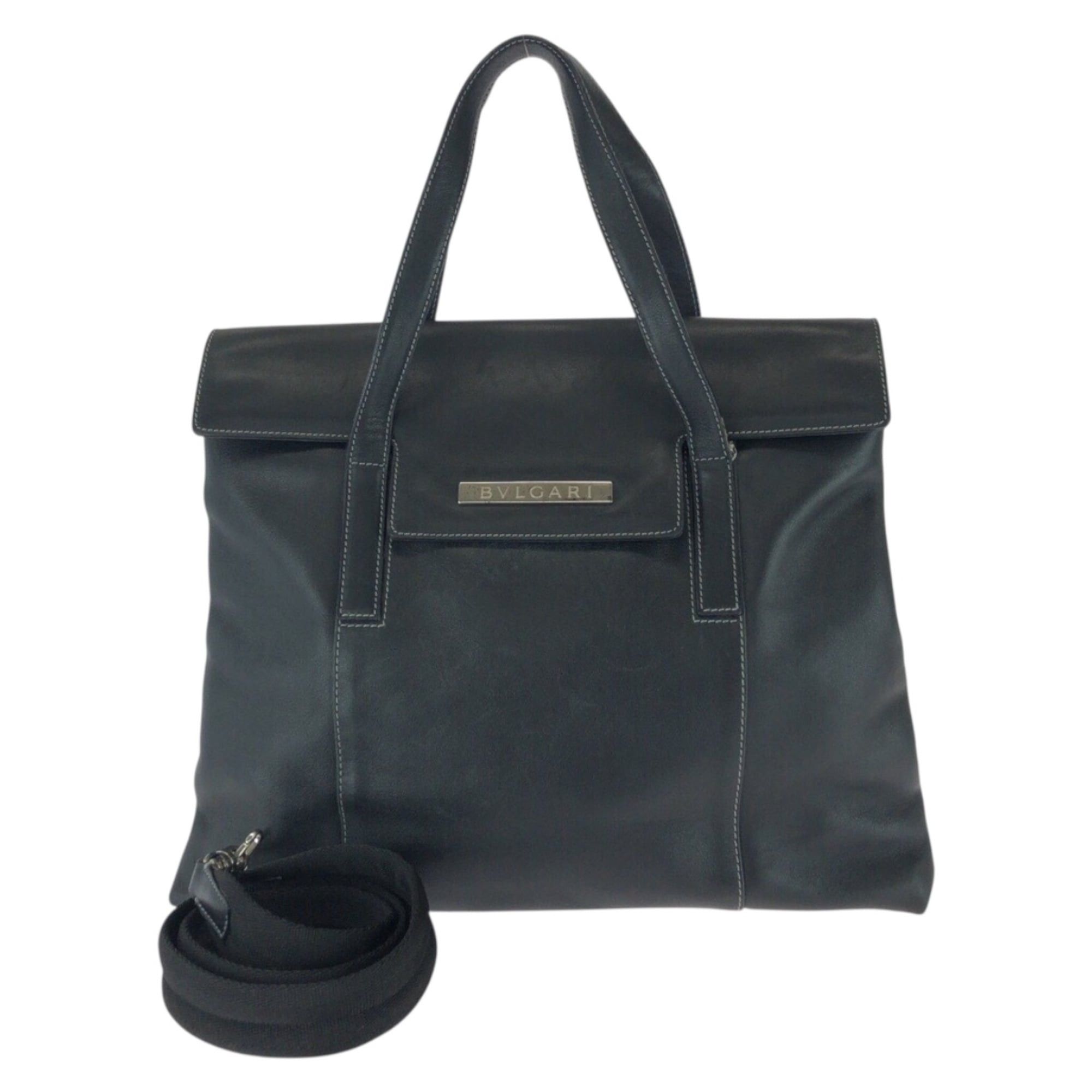 Bvlgari BVLGARI Vintage 2-way Black Leather Tote Bag/Shoulder Bag with Silver Hardware for Women Size ONE SIZE - 1 Thumbnail