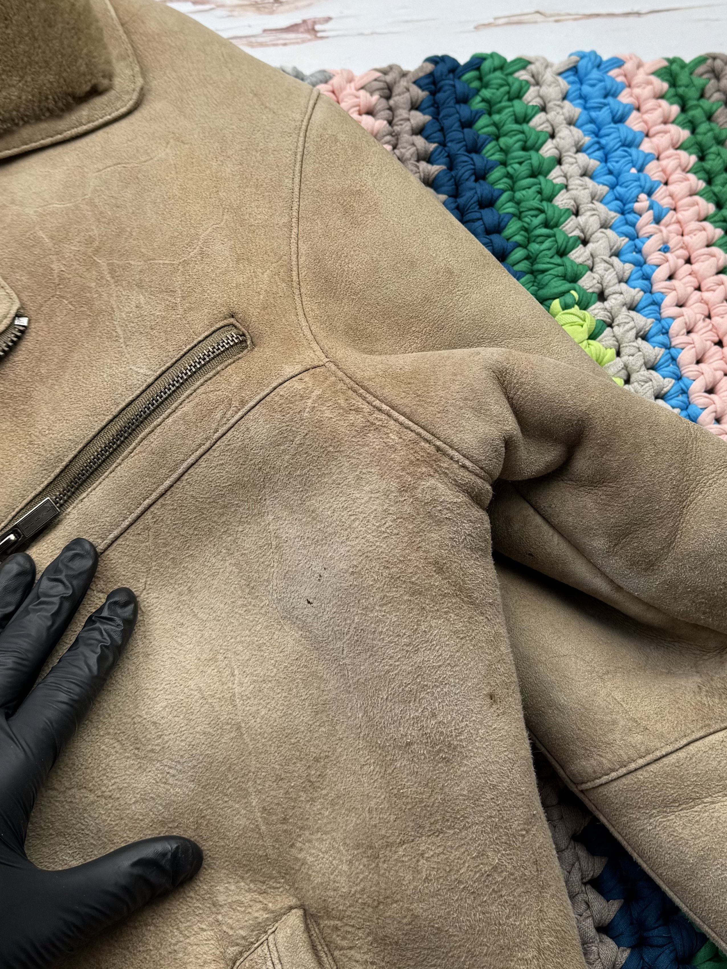 Japanese Brand Vintage Real Sheepskin Coat With Asymmetry Zip (ET1)(D15) Size US L / EU 52-54 / 3 - 5 Thumbnail