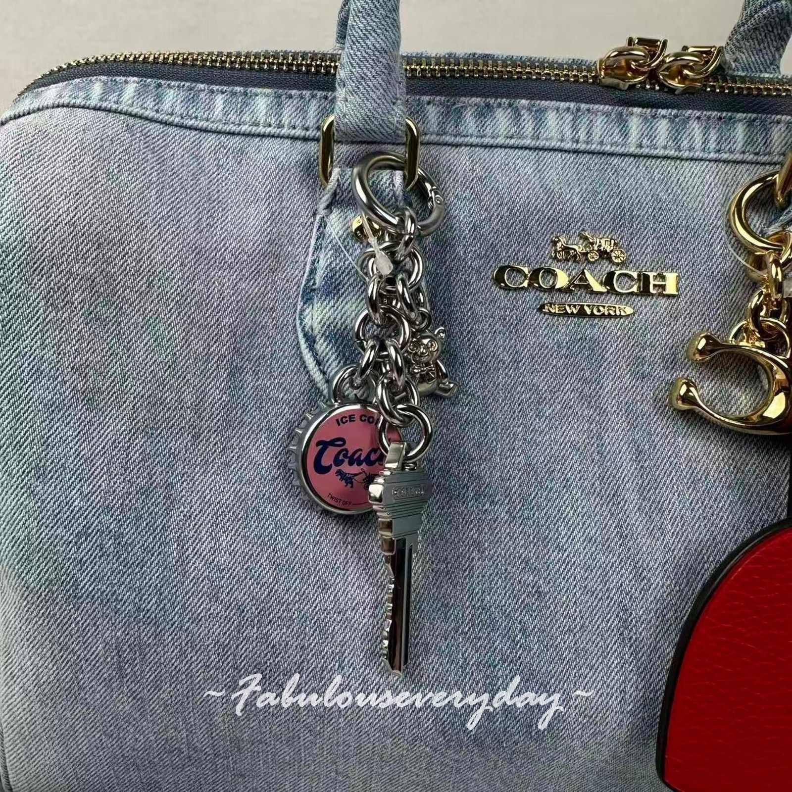 Coach Coach Rowan Large Satchel Loved Denim Charms Light Indigo Size ONE SIZE - 5 Thumbnail